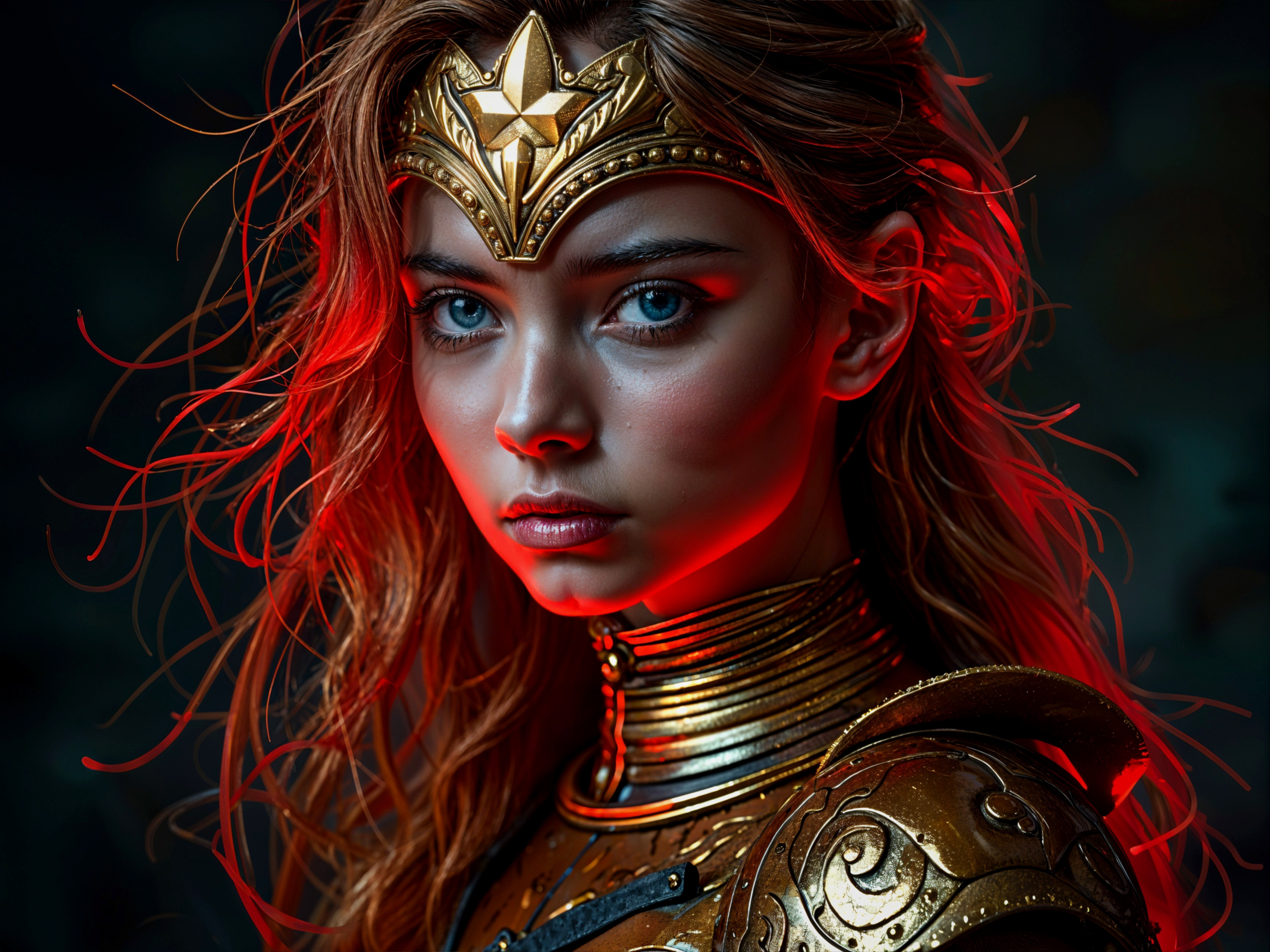 Portrait of a Young Woman in Golden Armor