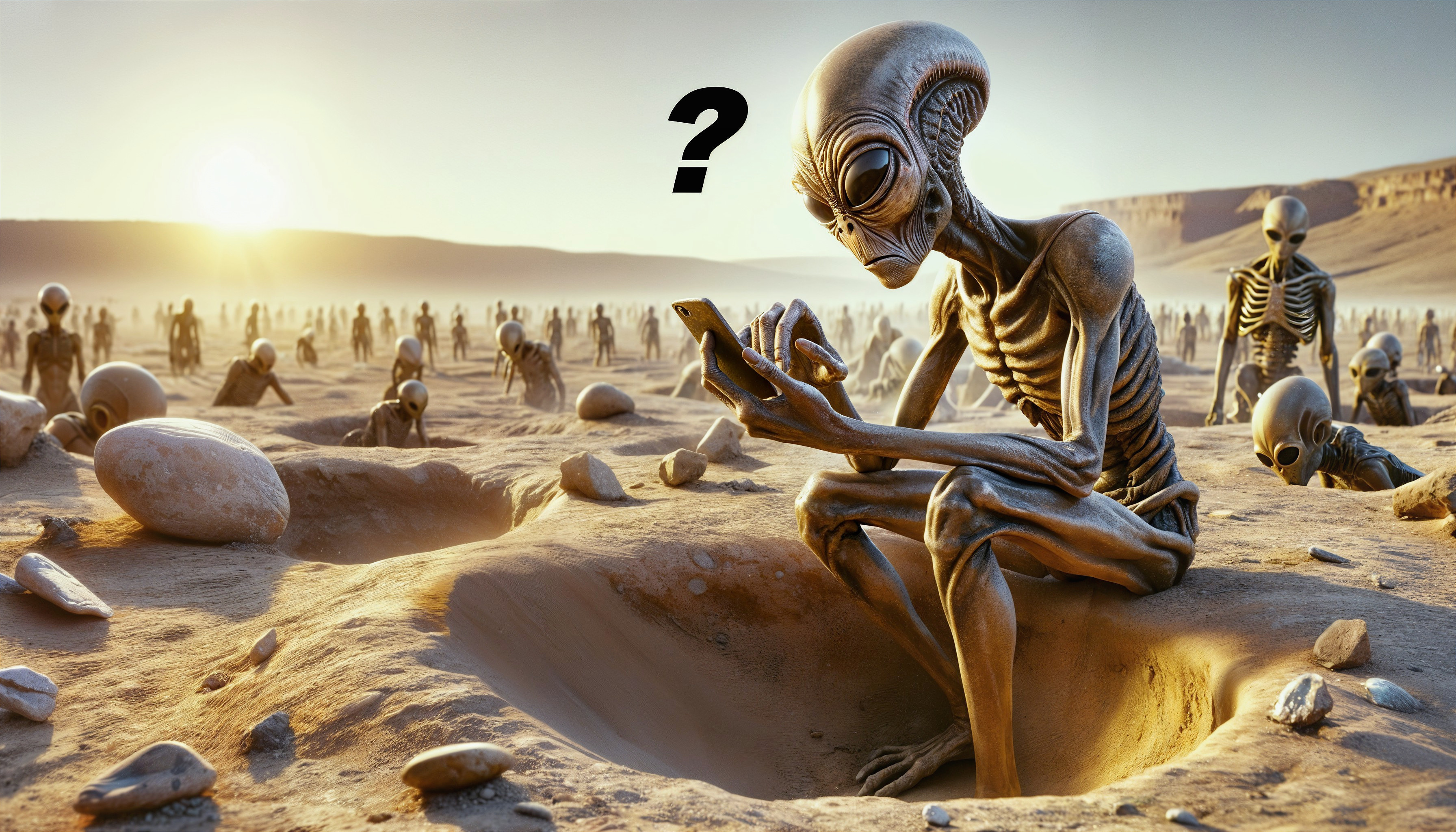 Alien Beings in an Otherworldly Desert Landscape