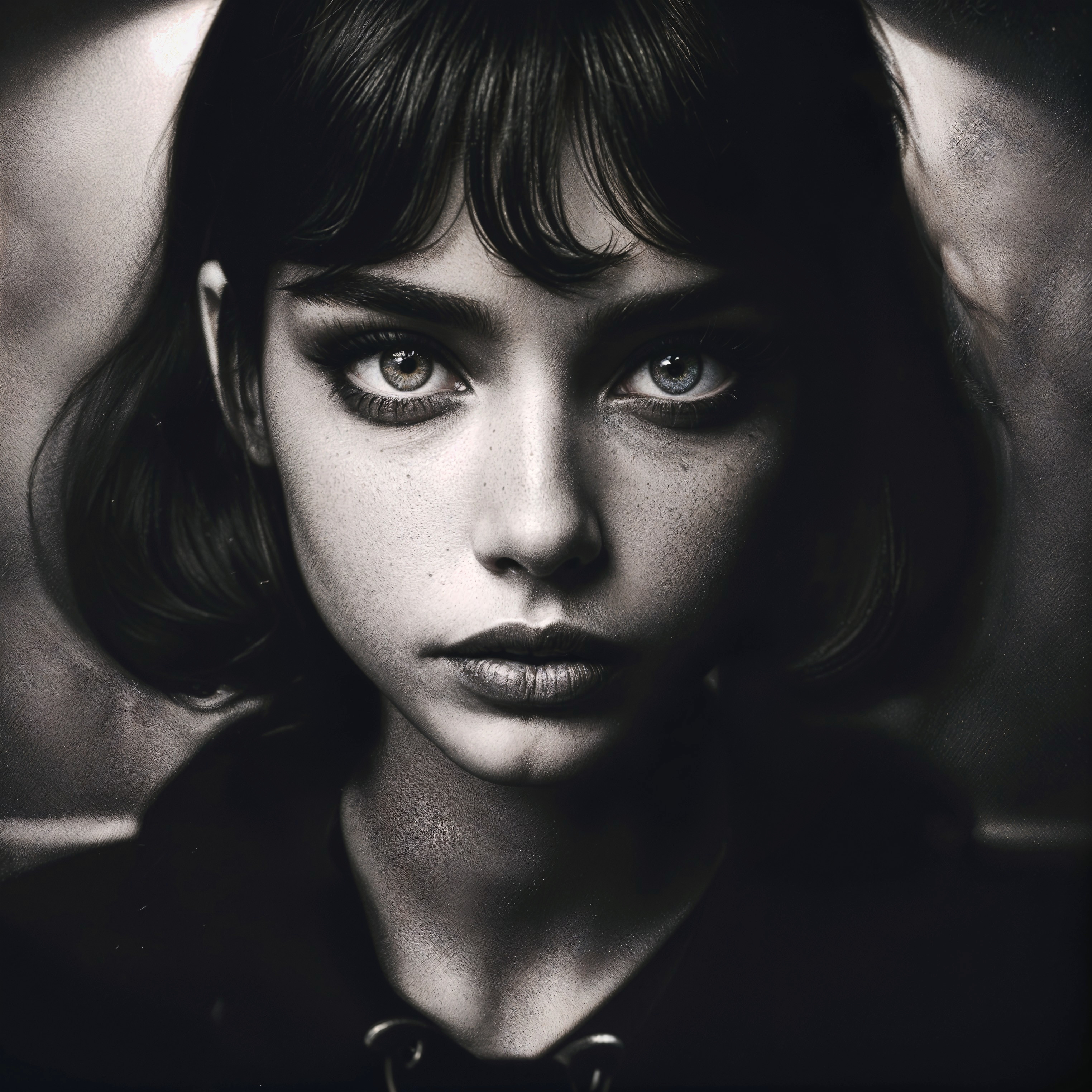 Portrait of a Young Woman with Bold Features and Shadows