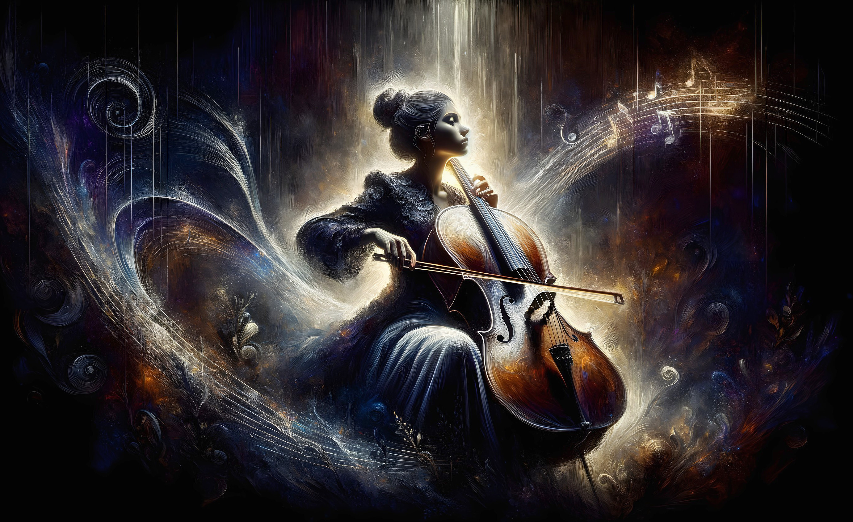 Serene Cellist with Colorful Abstract Background
