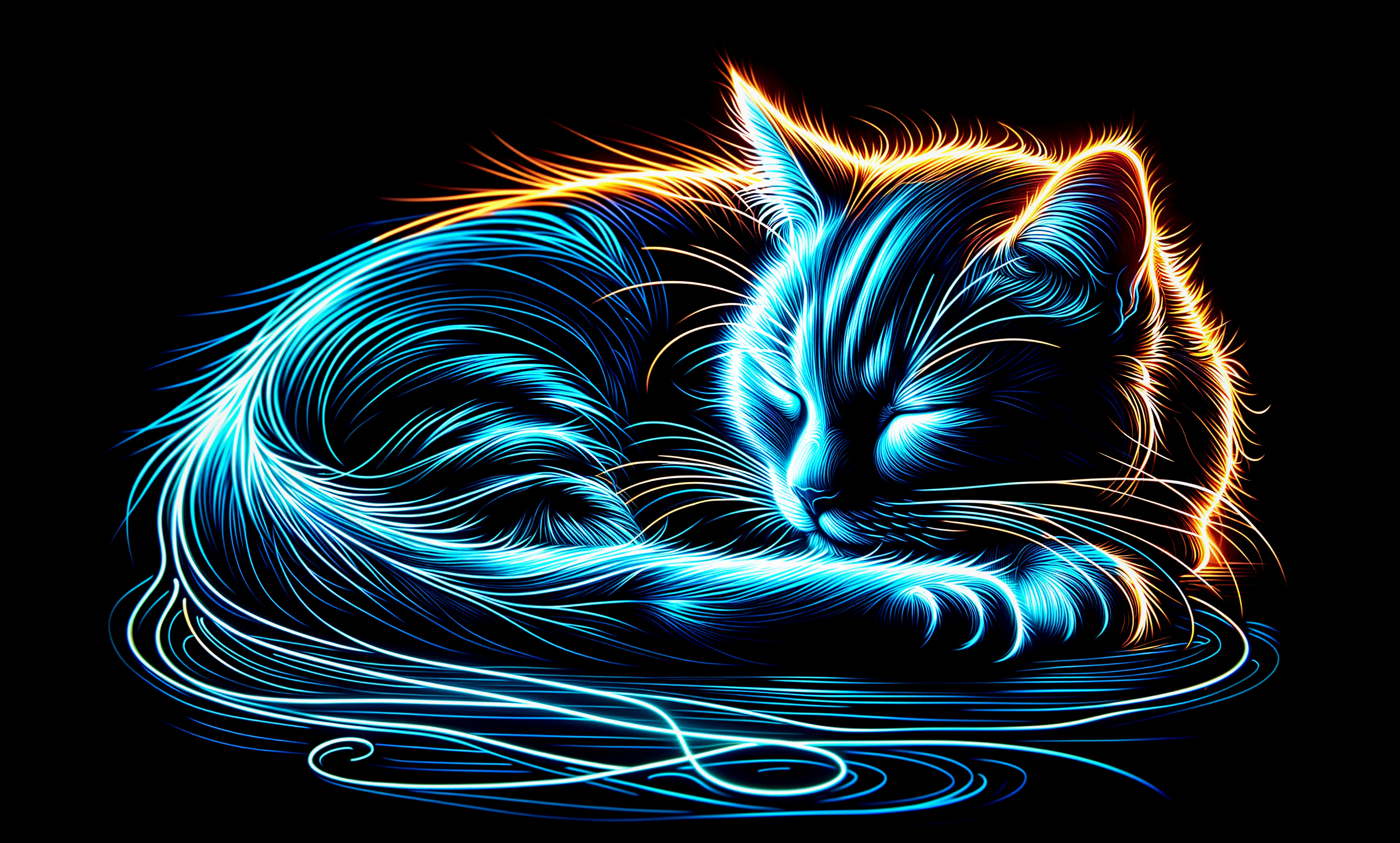 Luminous Cat with Vibrant Blue and Orange Patterns