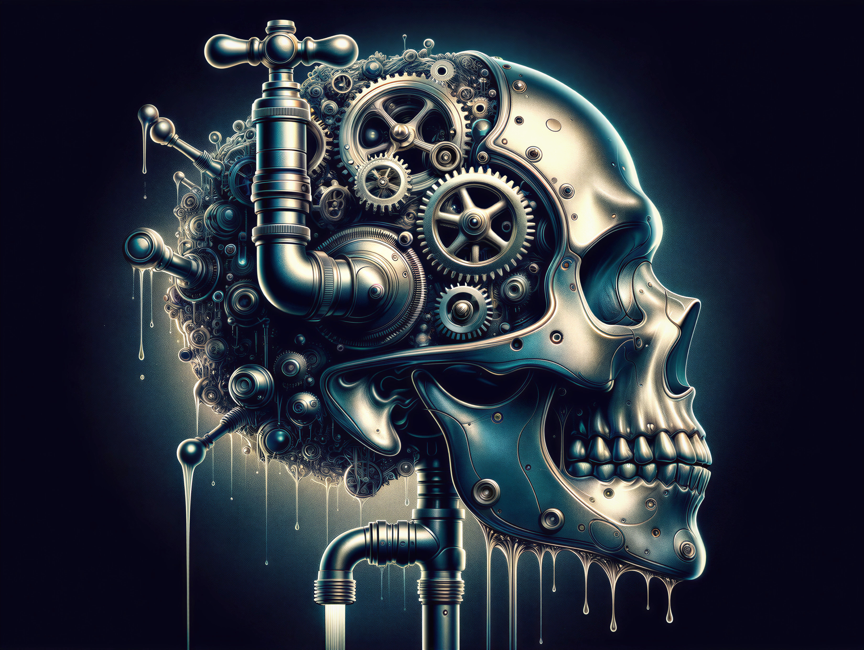 Intricately Designed Metallic Skull with Gears and Pipes
