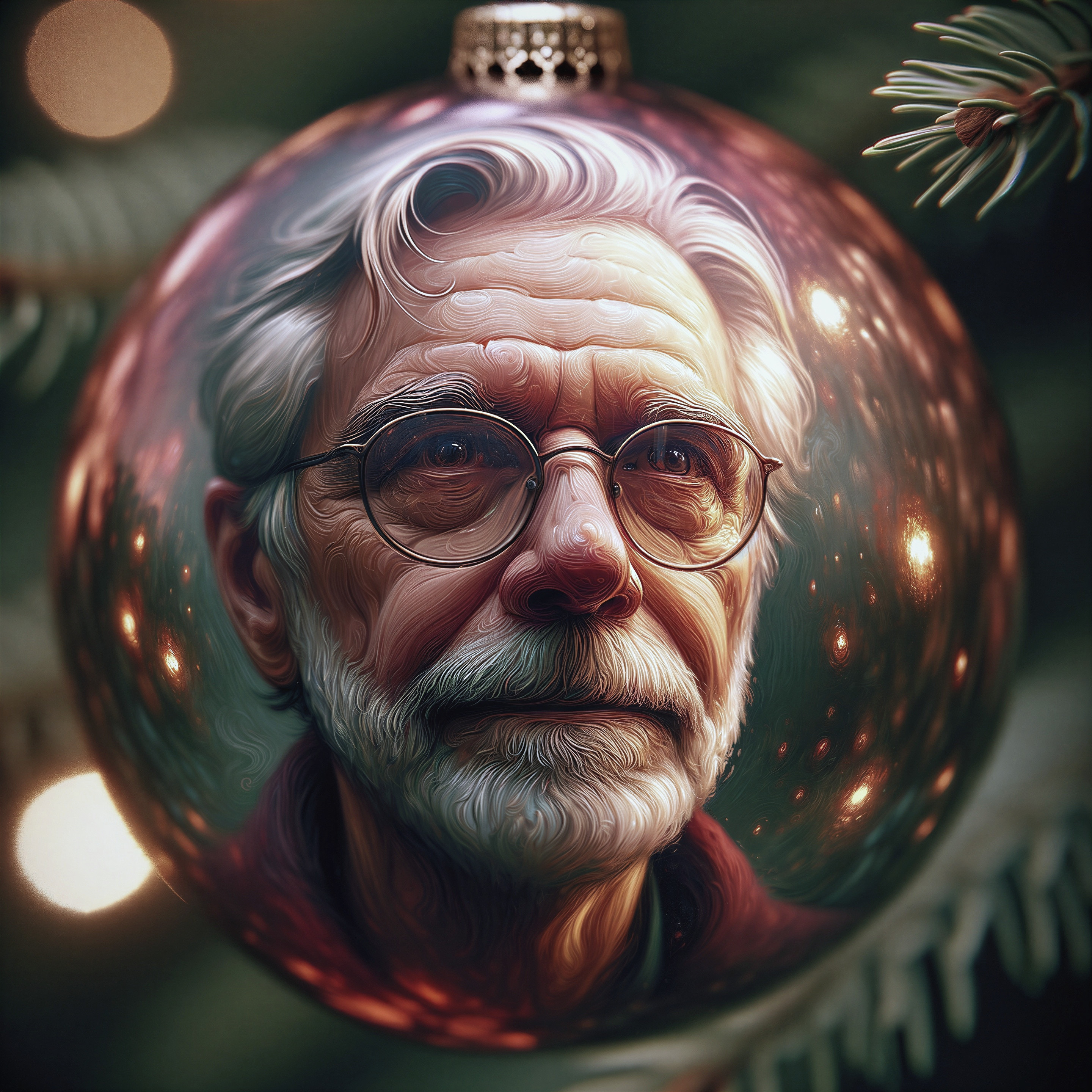 Elderly Man Portrait on Glossy Christmas Ornament