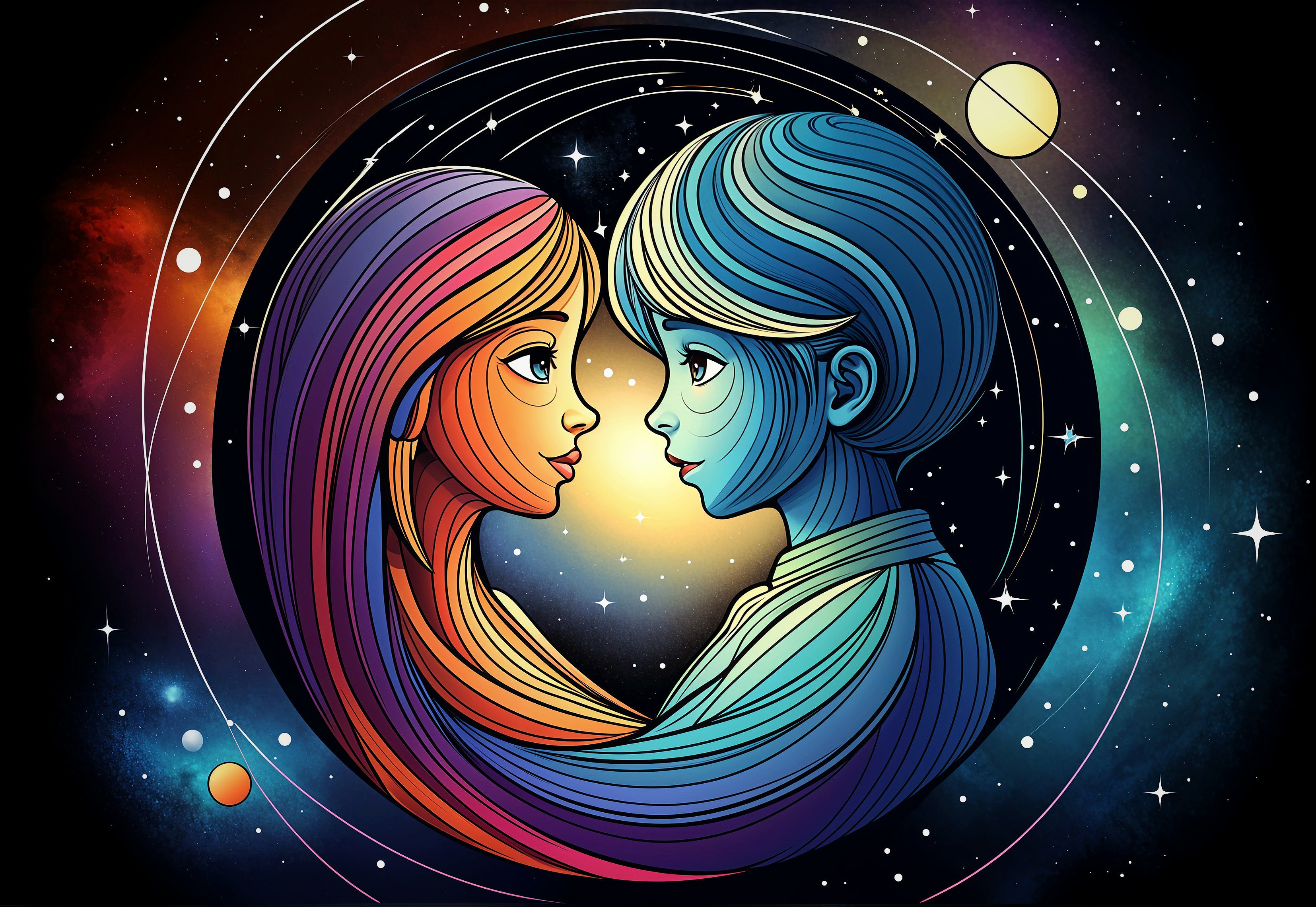 Intertwined Faces in Cosmic Celestial Artwork
