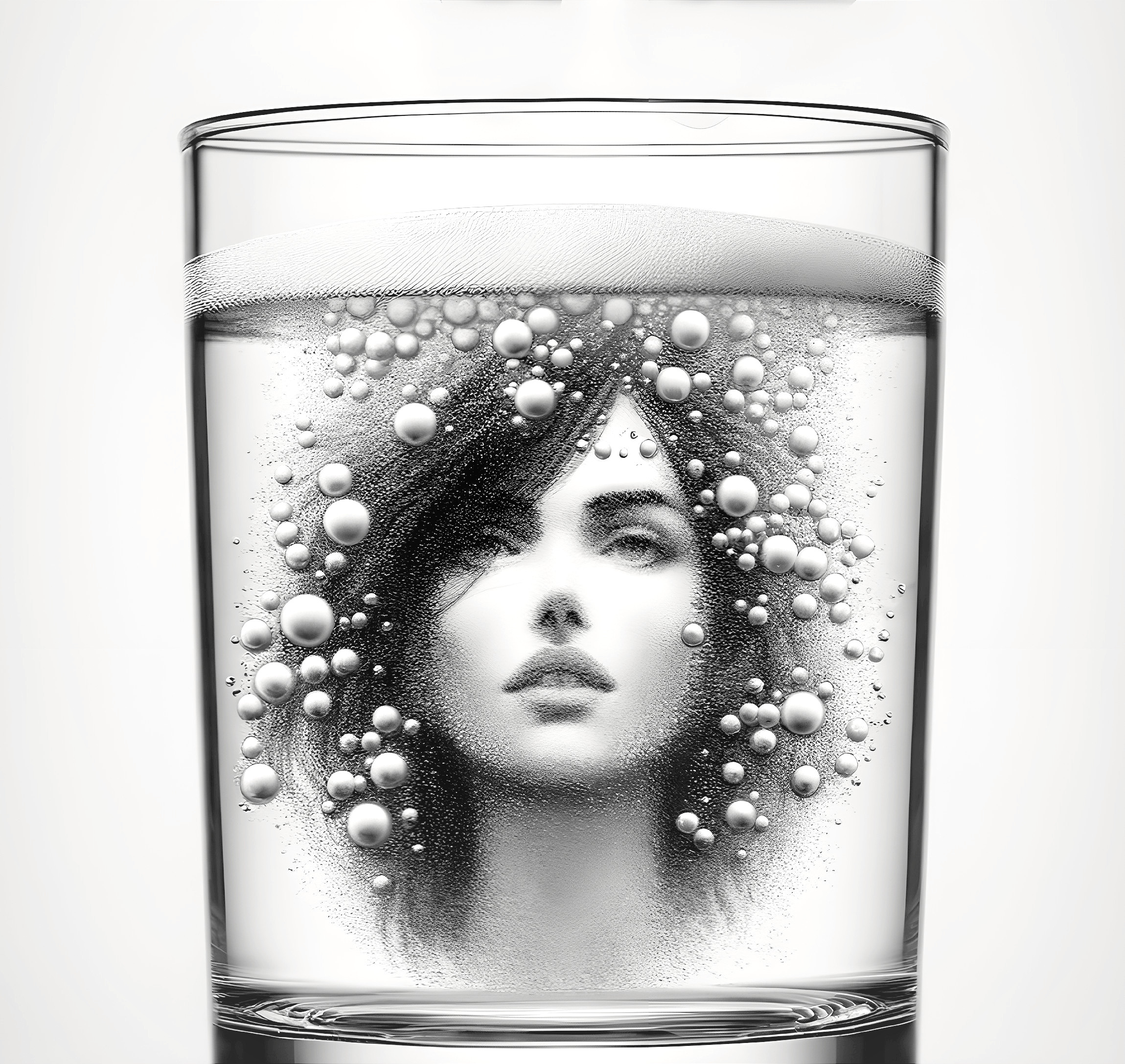 Surreal Glass of Sparkling Water with Ethereal Face