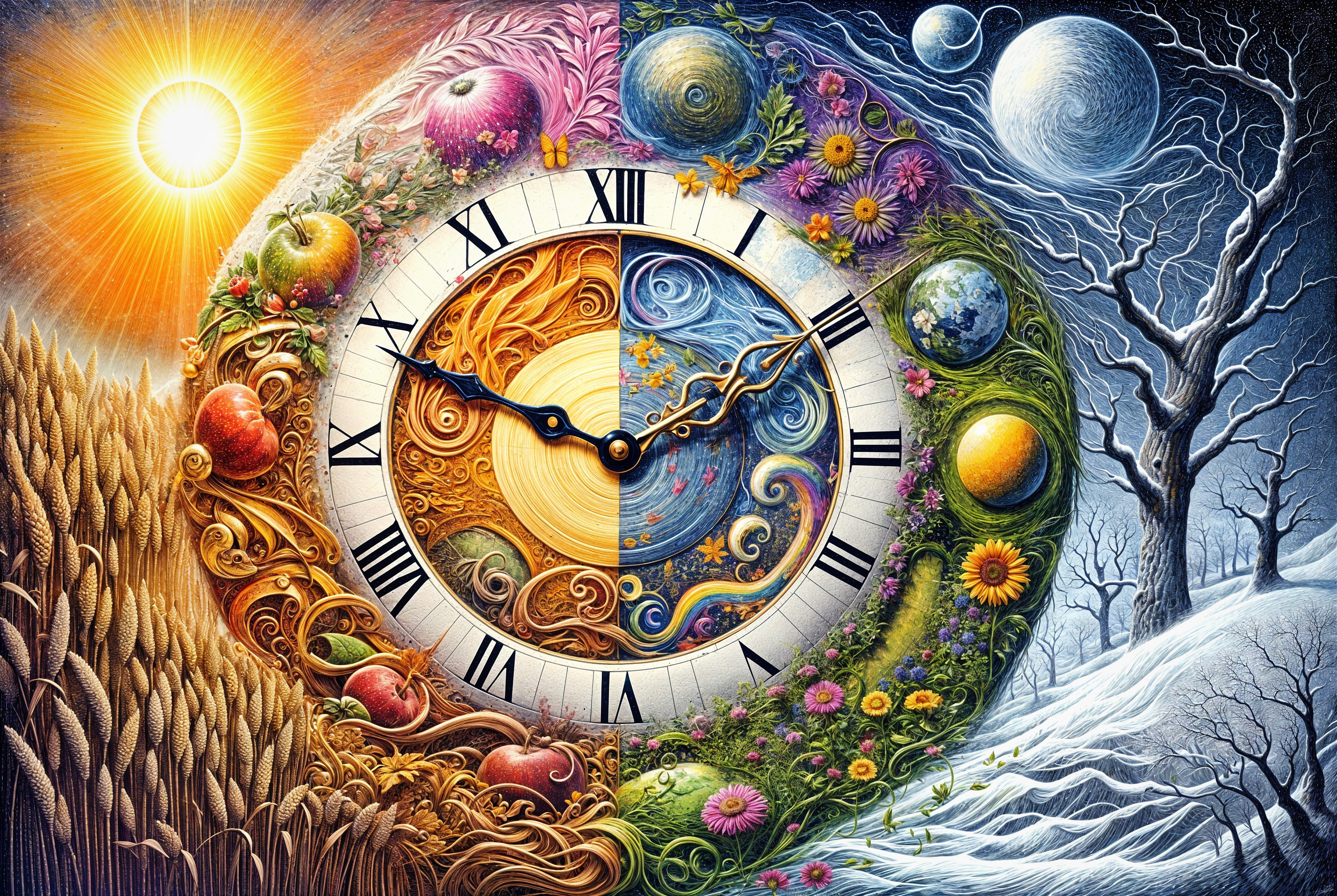 Vibrant Seasonal Clock Illustrating Yearly Changes