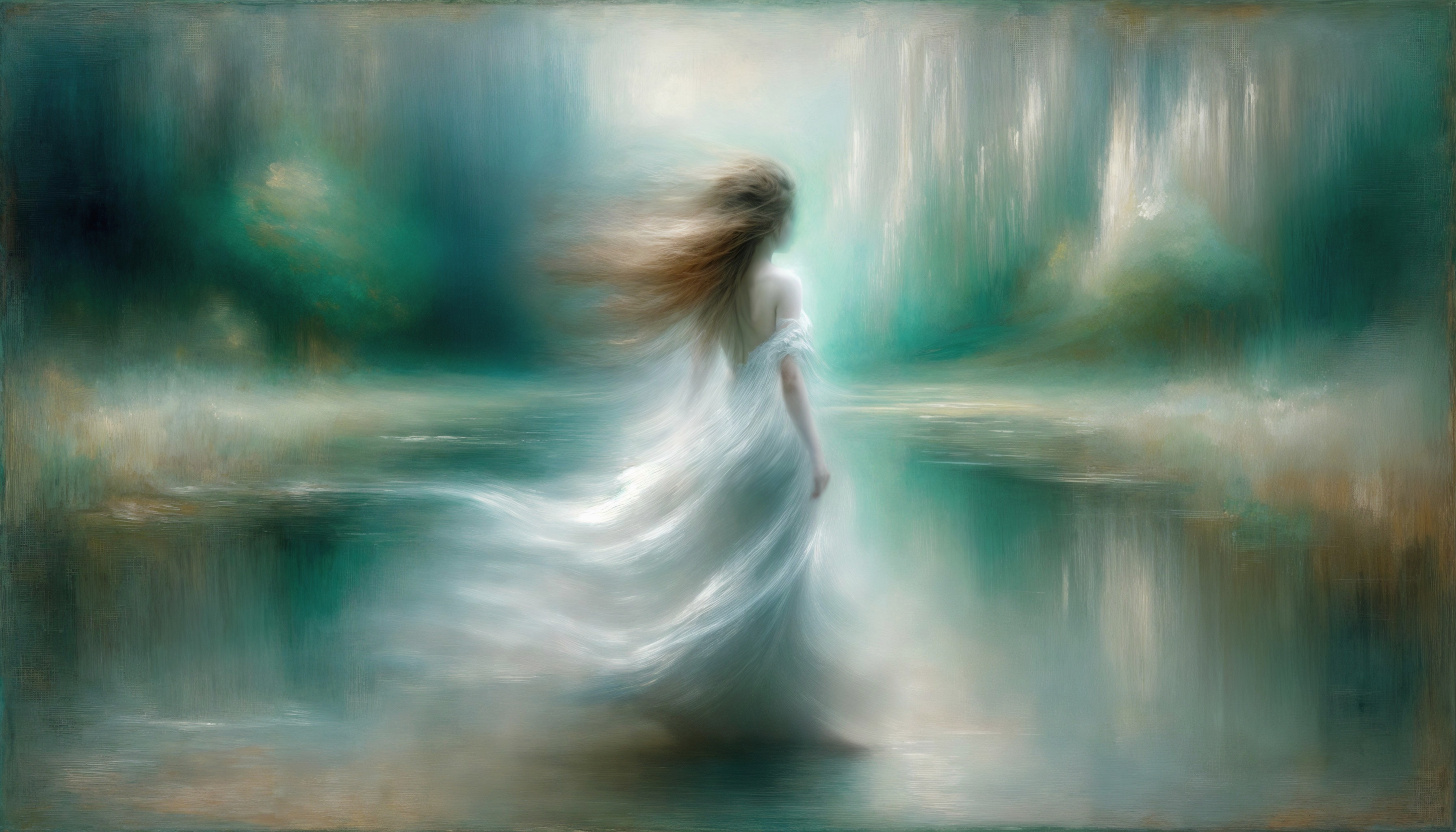 Dreamlike Scene of Woman by Tranquil Water