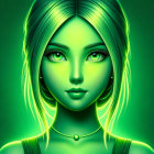 Portrait of a model with green hair and eyes