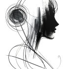 Silhouette of a Female Profile with Dynamic Lines