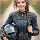 Young Woman in Leather Jacket on Dirt Road
