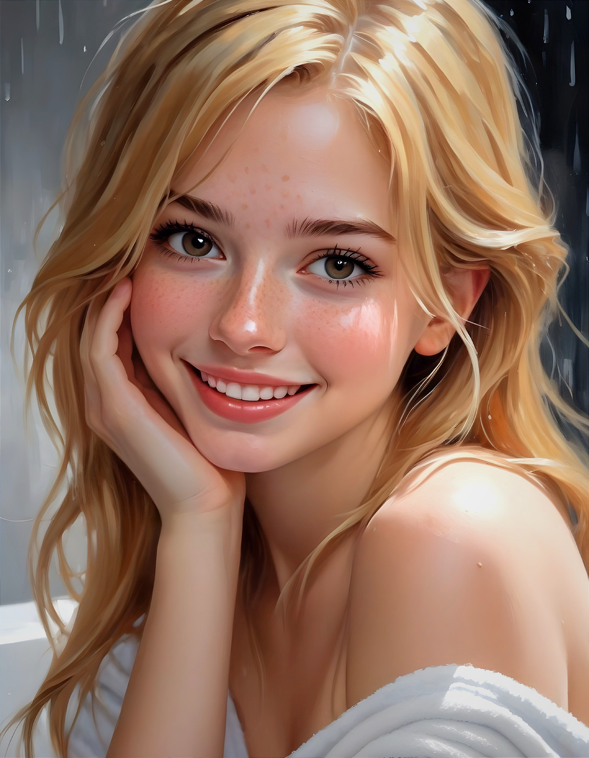 Young Woman with Golden Blonde Hair and Warm Smile