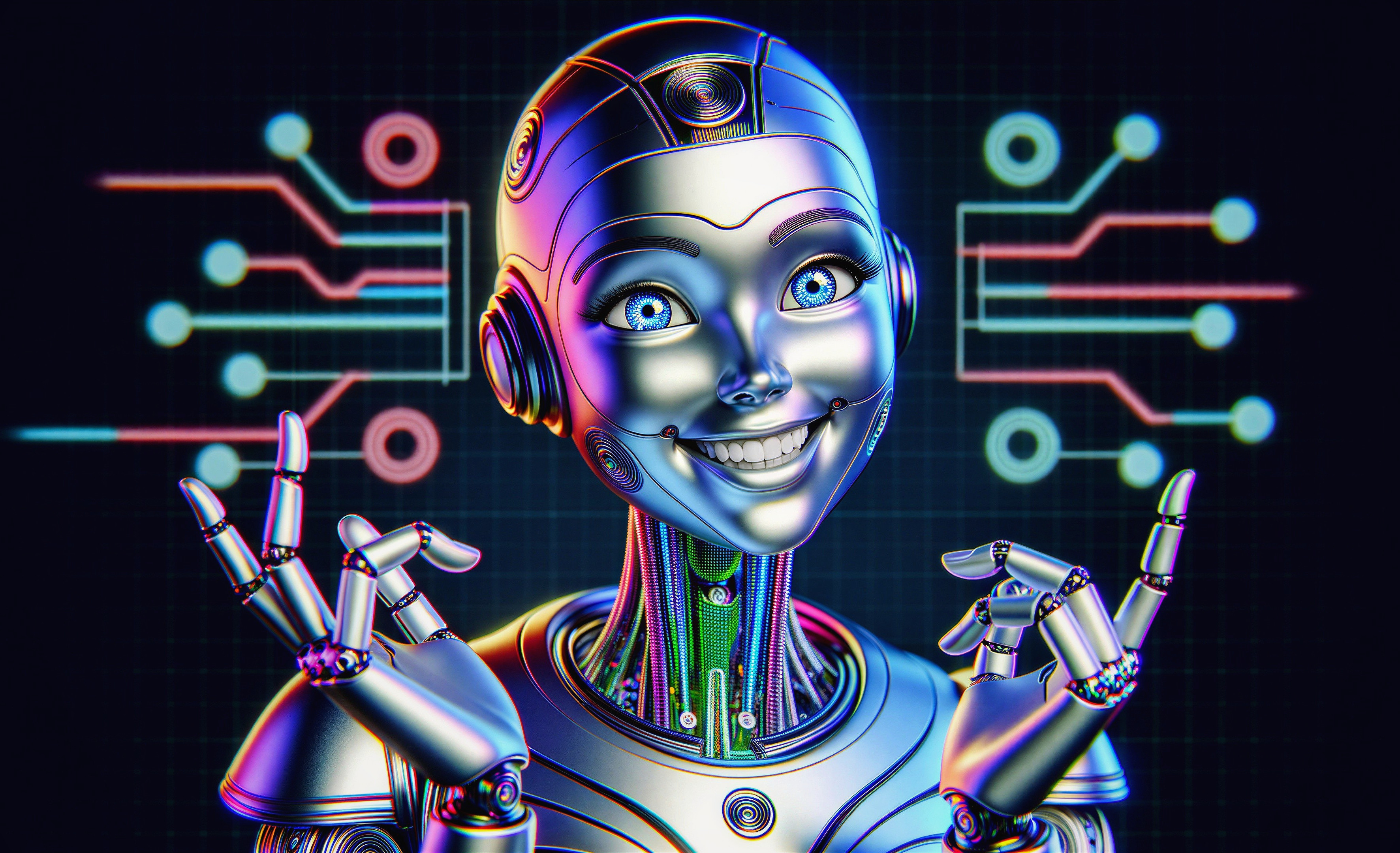 3D Humanoid Robot with Chrome Finish and Expressive Features