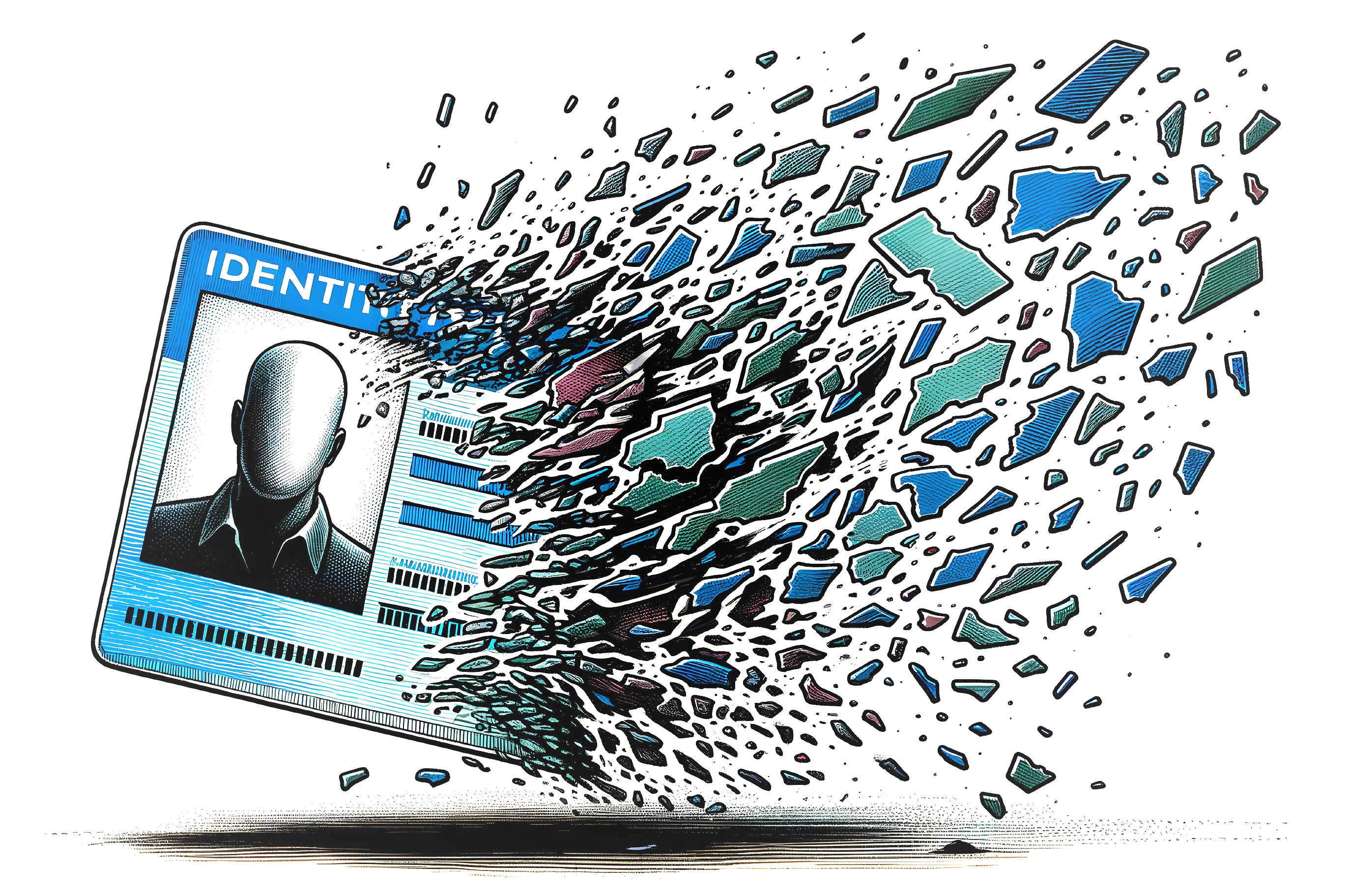 Abstract Illustration of Disintegrating ID Card
