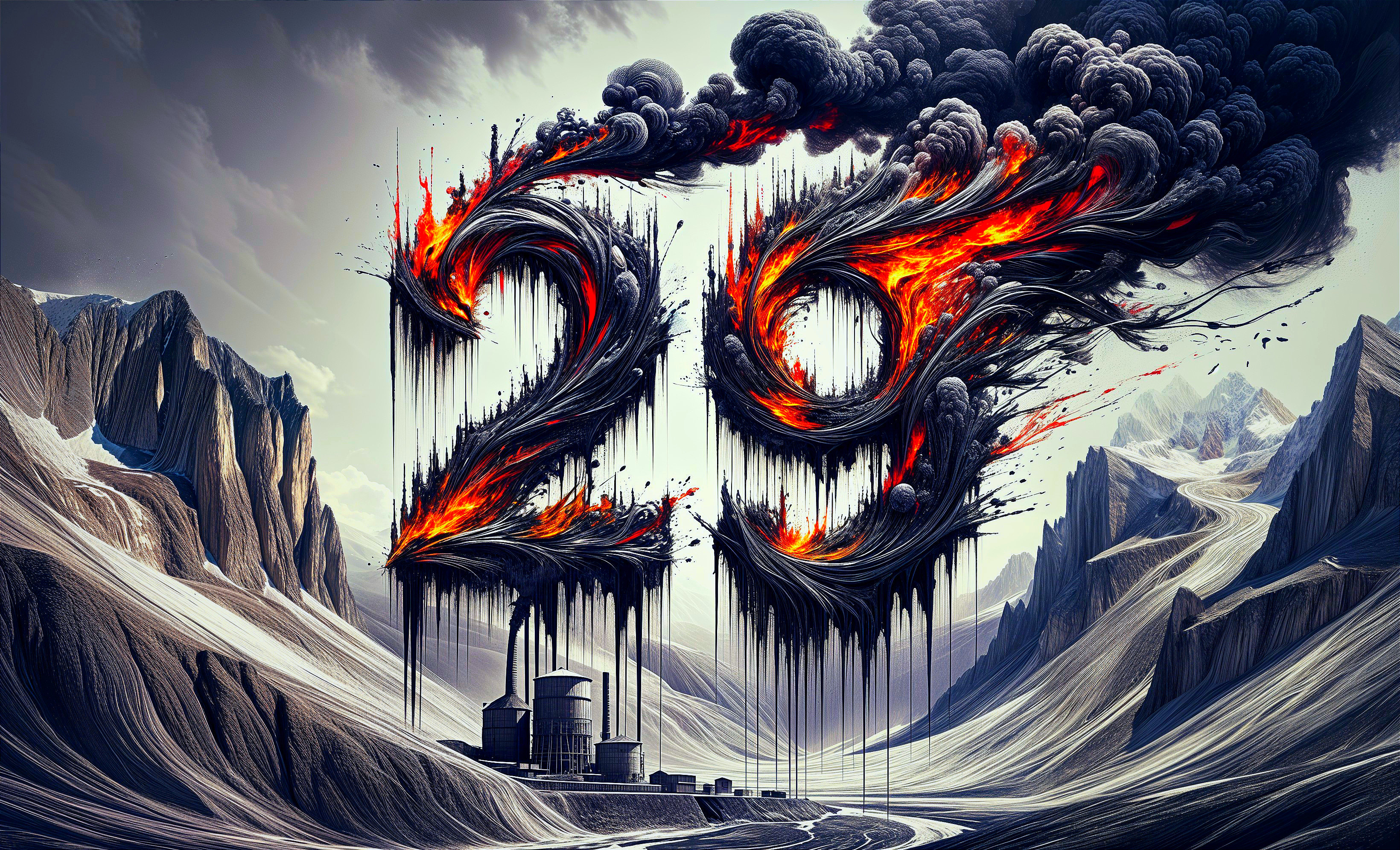 Dramatic Landscape with Fiery Number 26 and Smoke