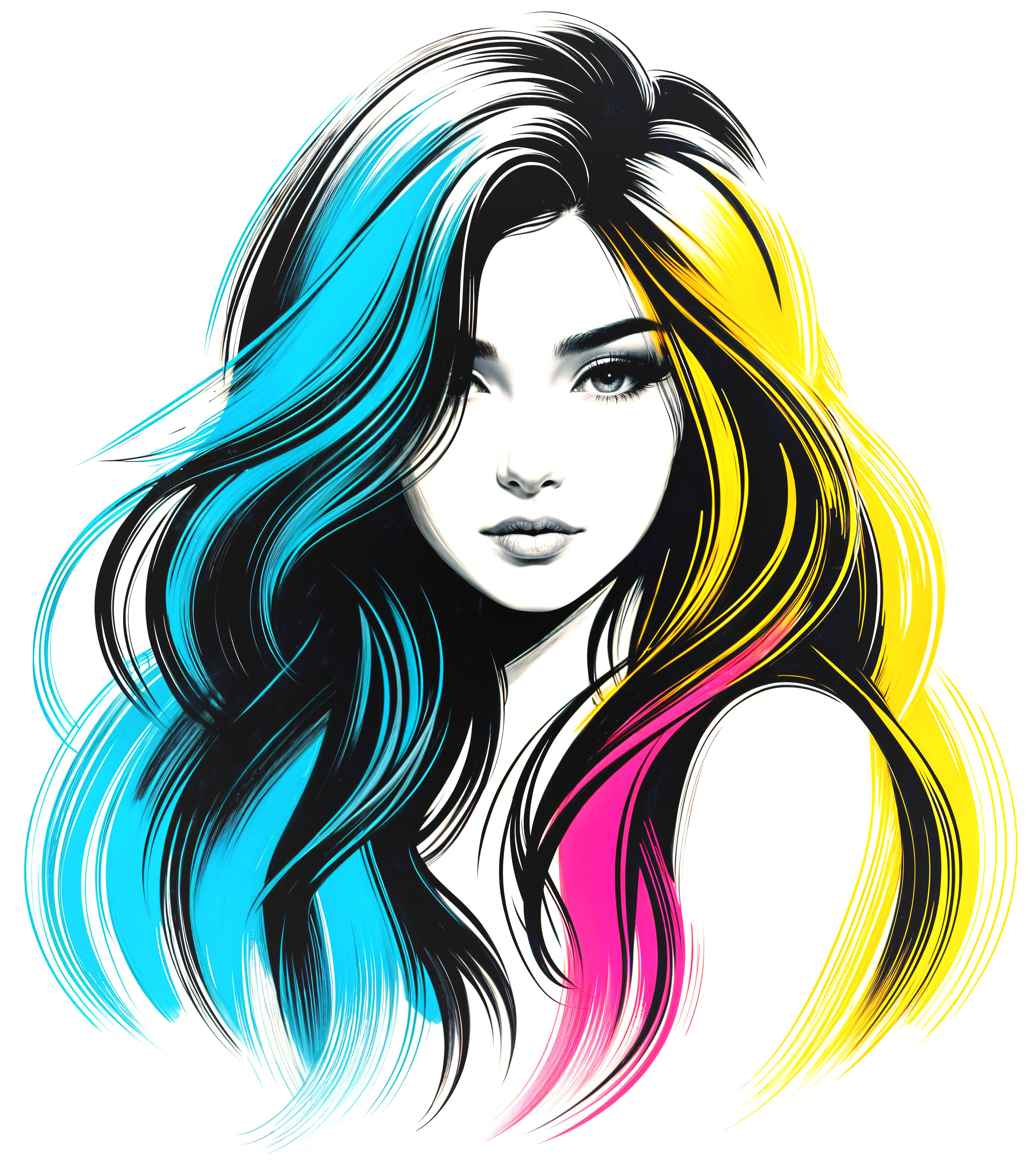 Vibrant Female Figure with Colorful Flowing Hair