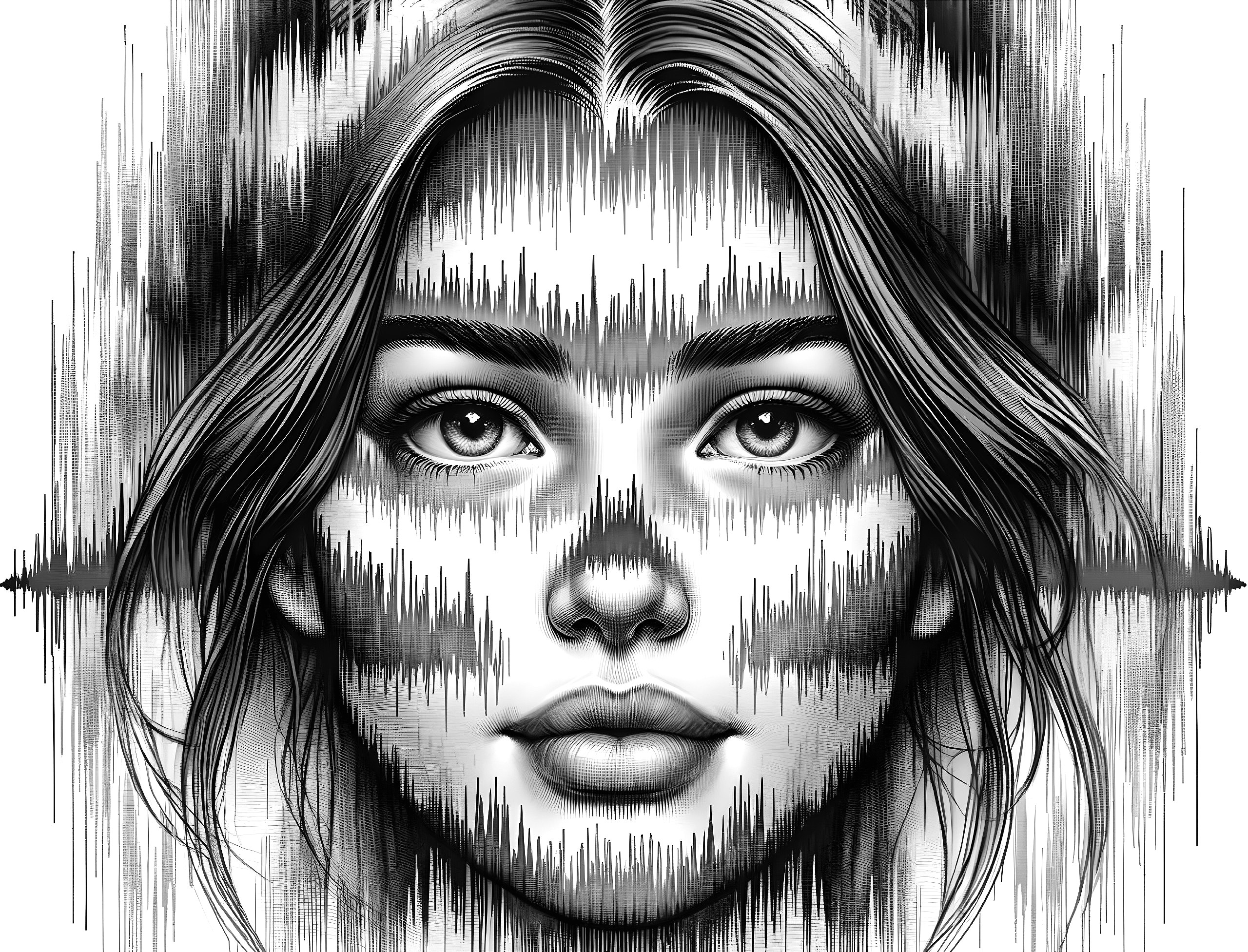 Monochromatic Portrait with Abstract Sound Waveforms