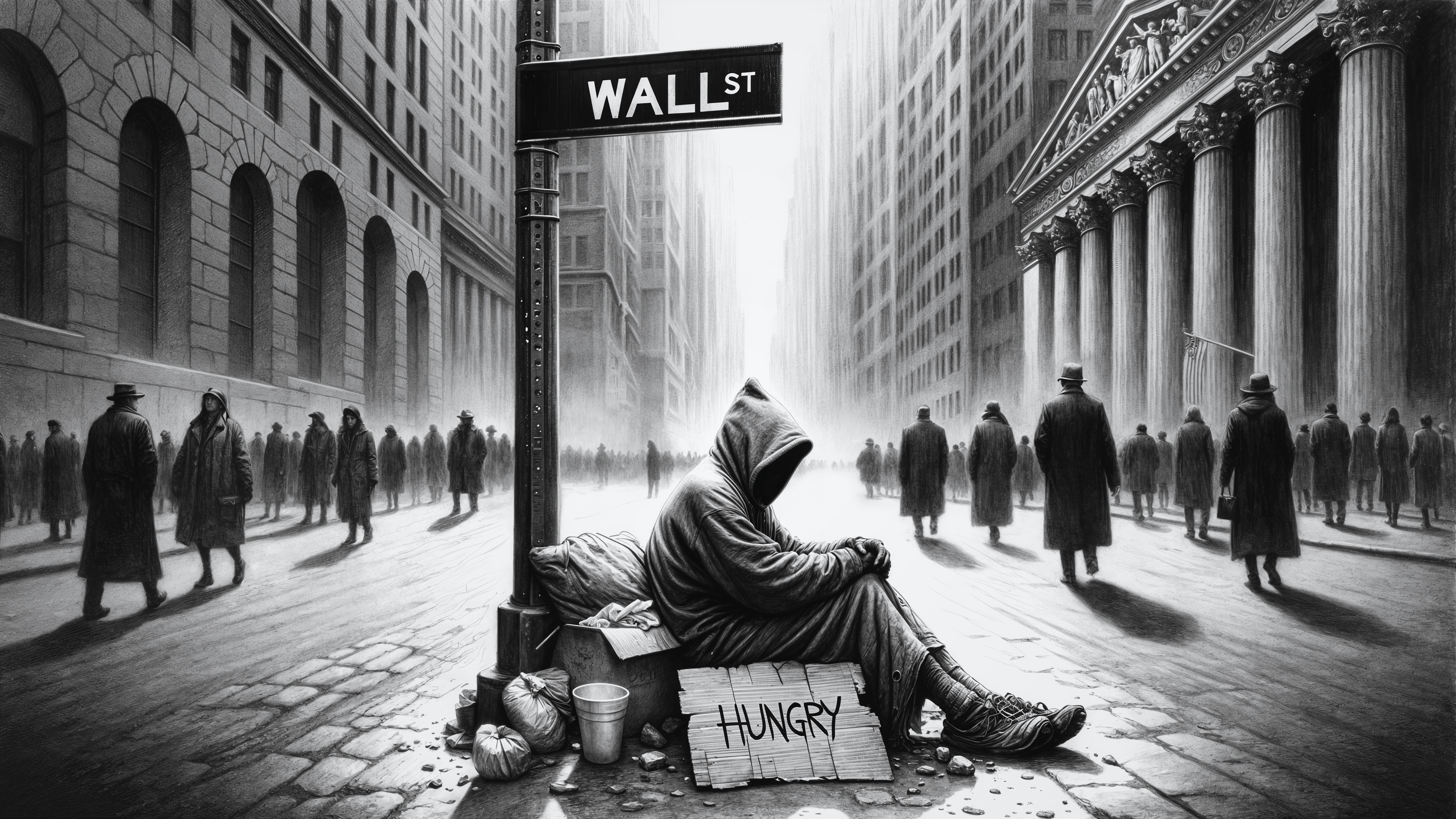 Contrast of Wealth and Poverty on Wall Street