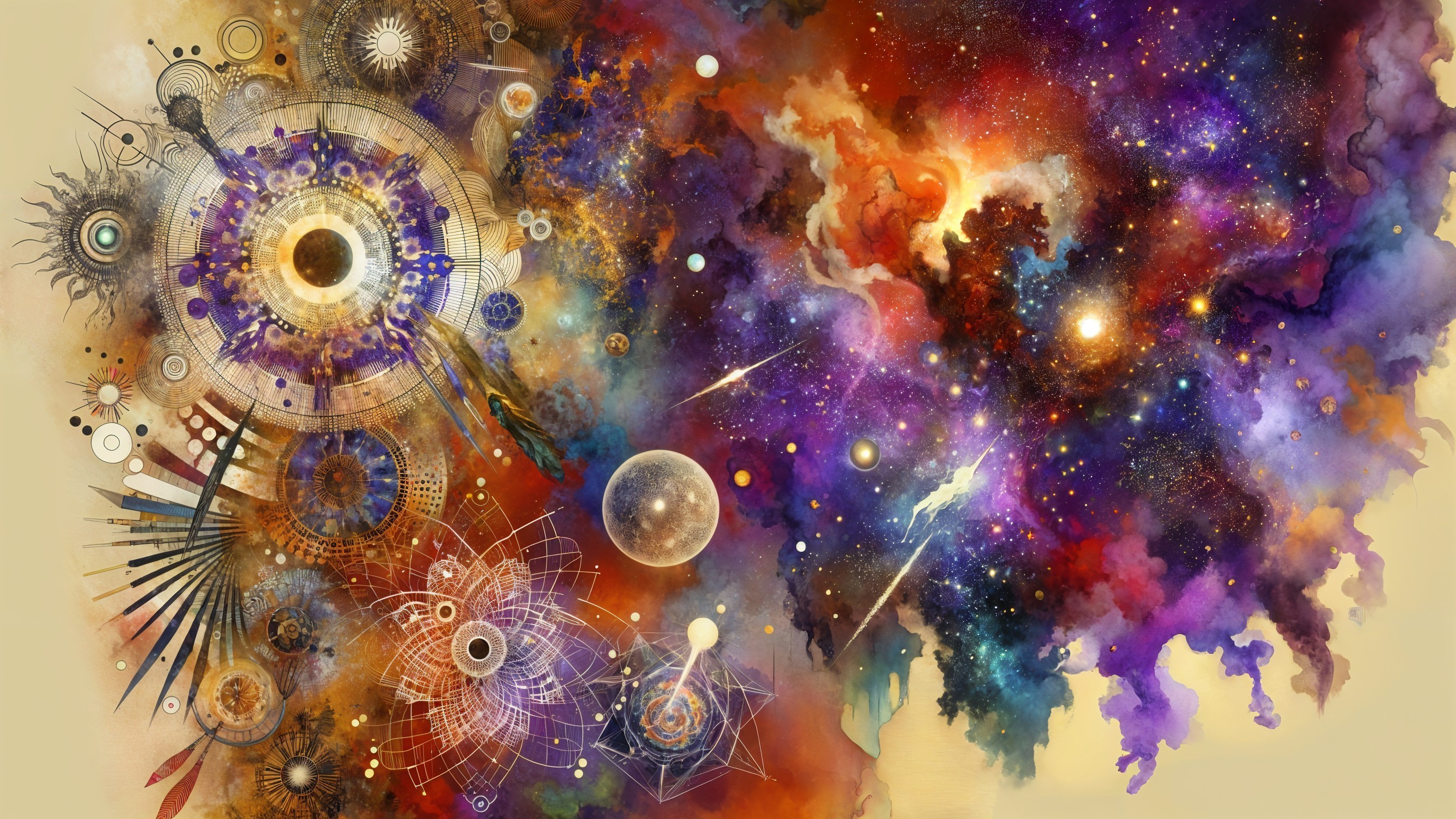 Vibrant Cosmic Illustration with Abstract Patterns