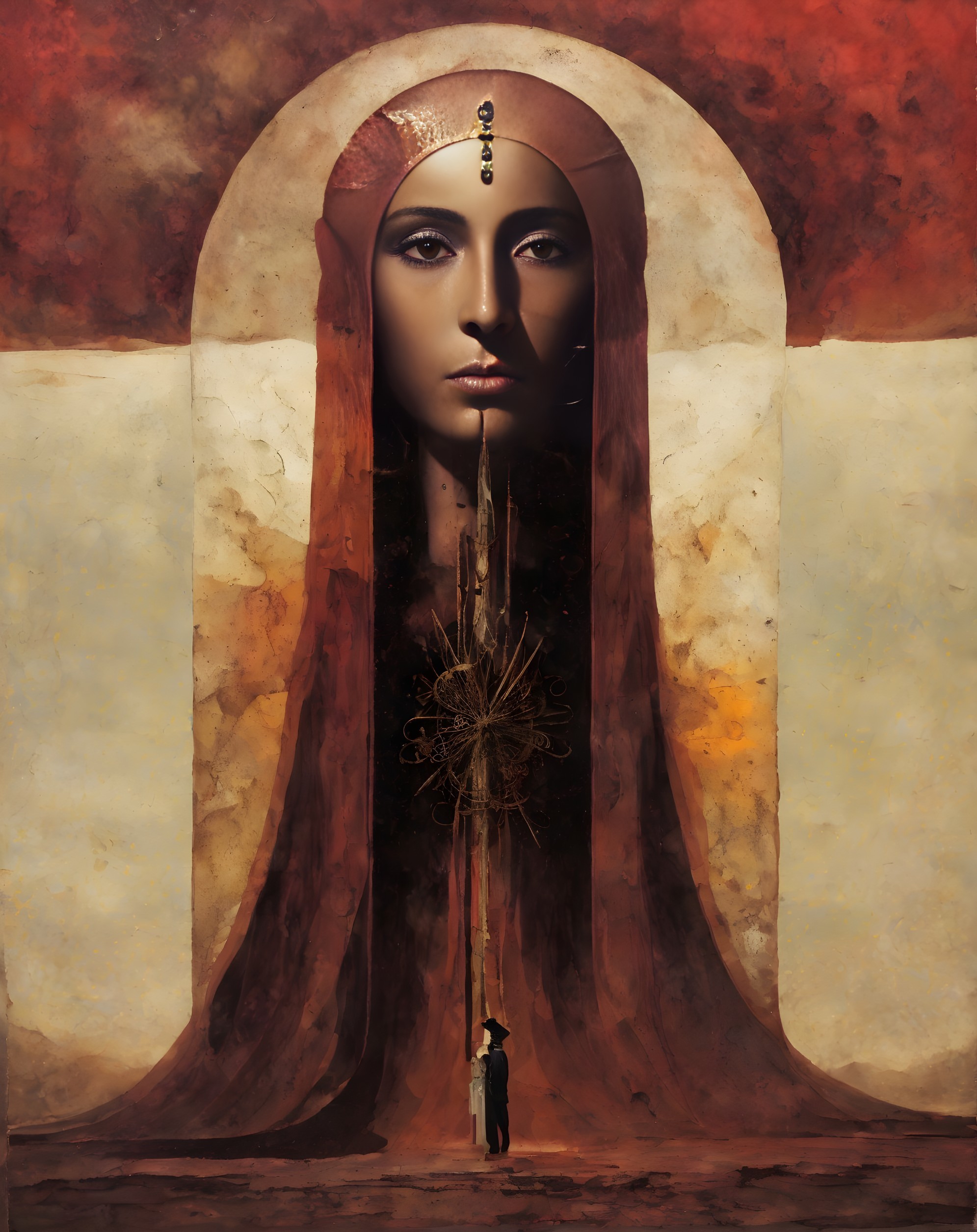 Serene Female Face with Textured Warm Background