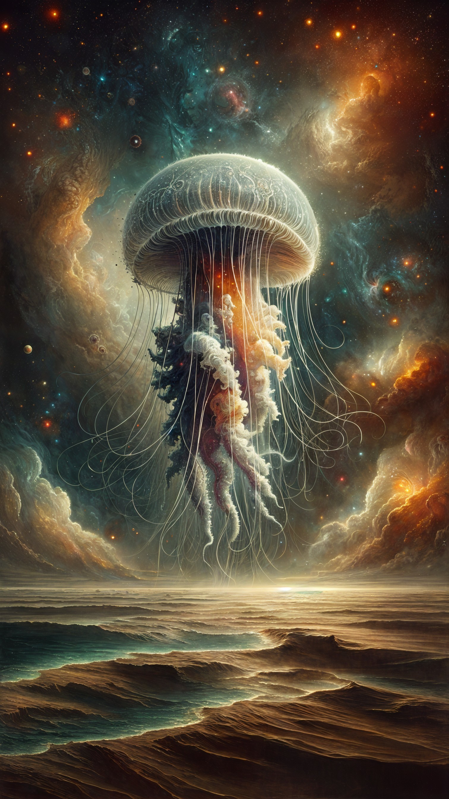 Colossal Jellyfish in a Star-Filled Cosmic Scene
