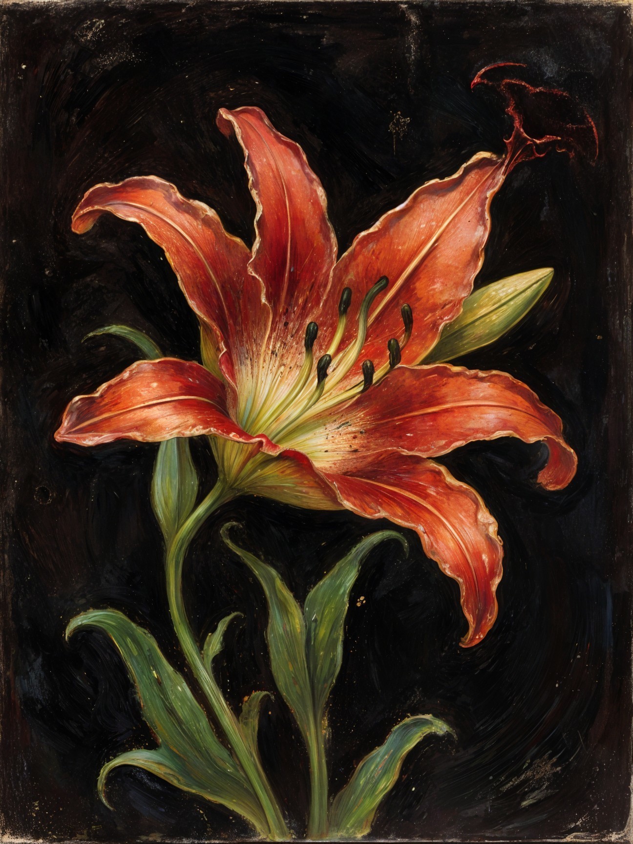 Vibrant Orange Lily Blooming with Green Leaves