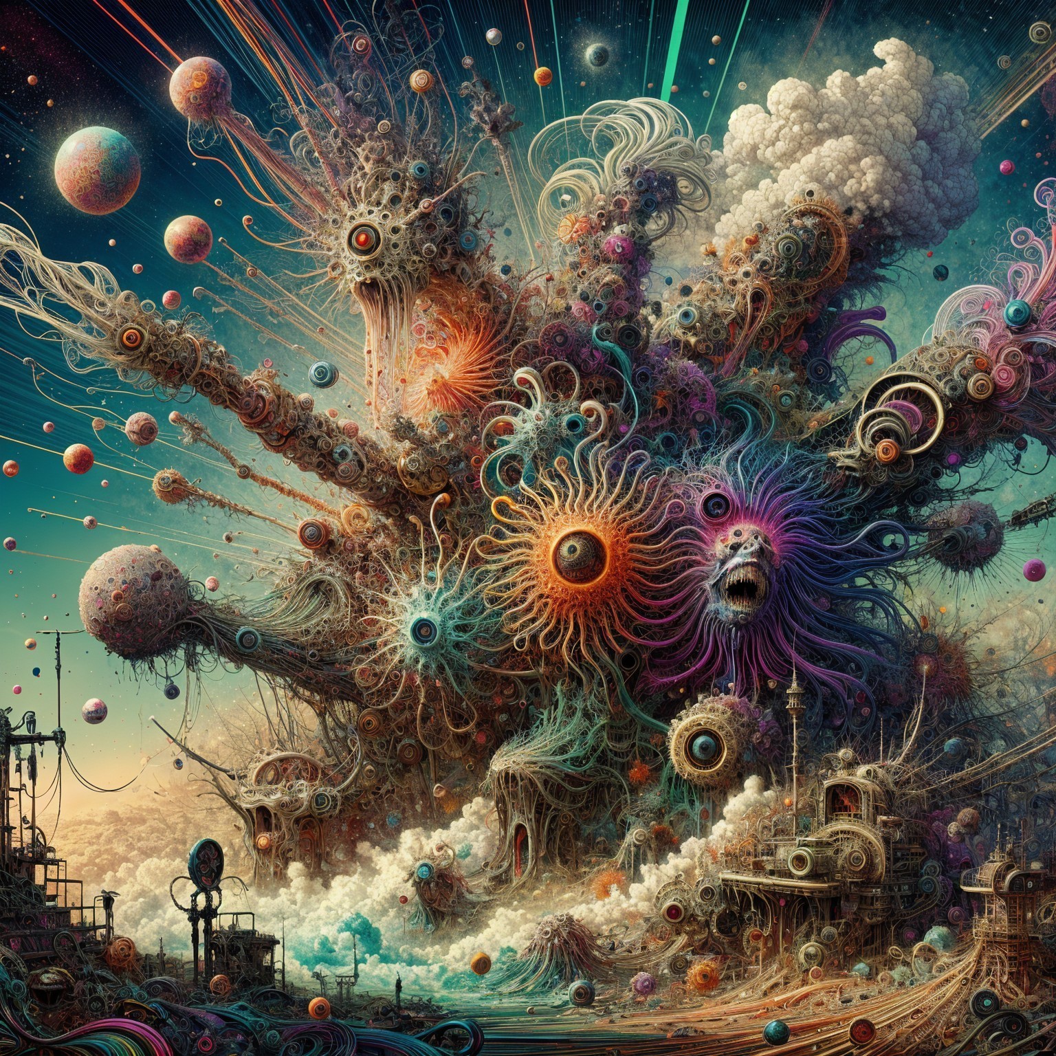 Surreal Cosmic Landscape with Vibrant Colors and Forms