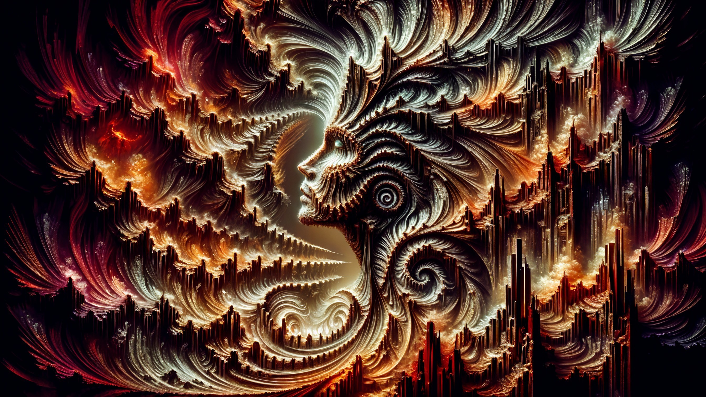 Abstract Composition of Face Silhouette with Swirling Colors