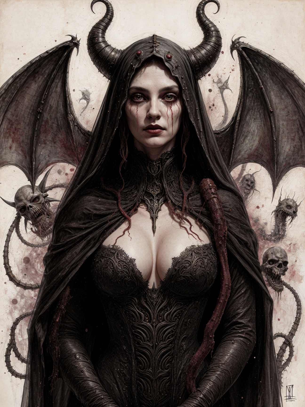 Dark Figure in Cloak with Skulls and Vines