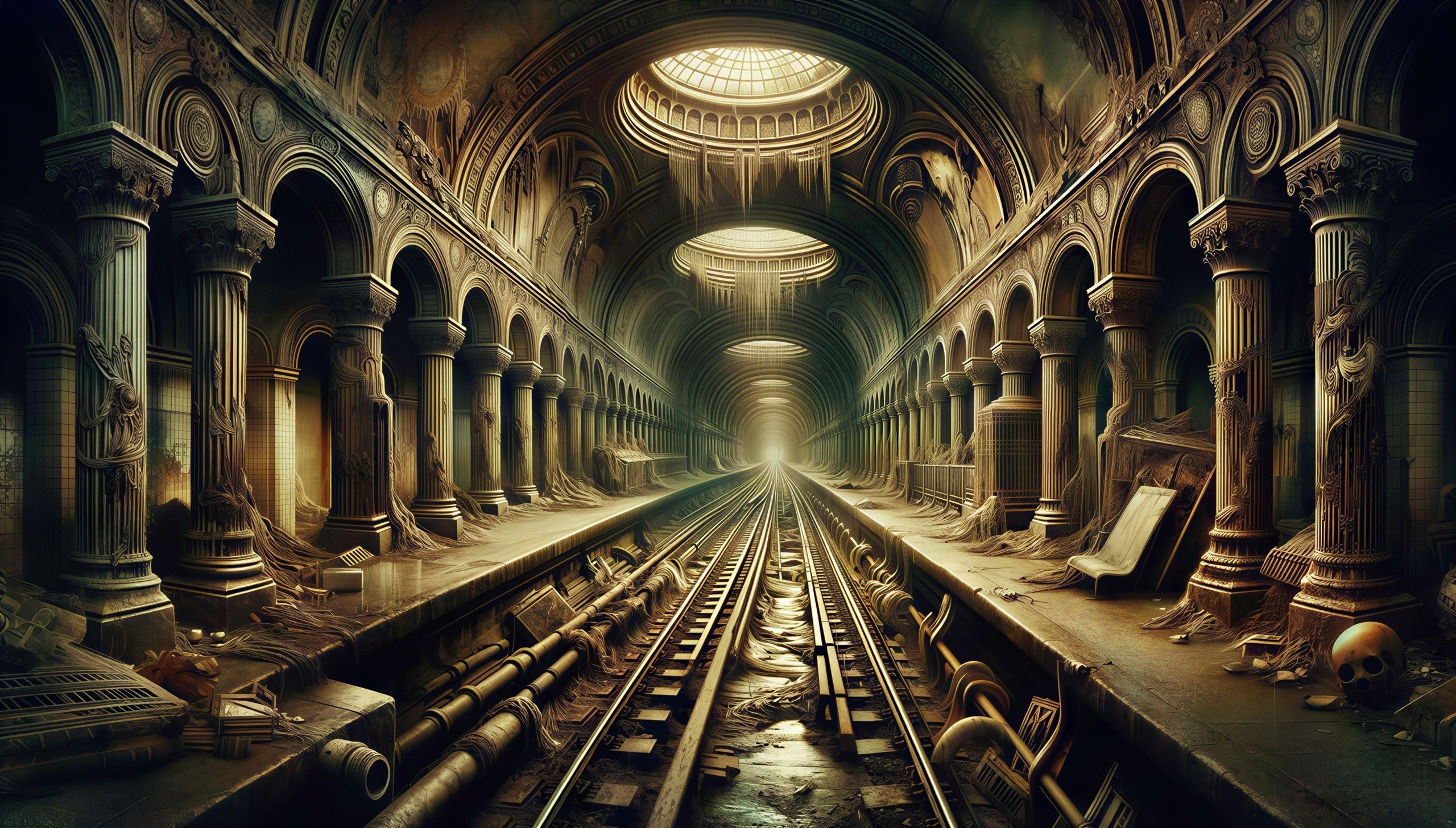 Abandoned Underground Train Station with Roman Architecture