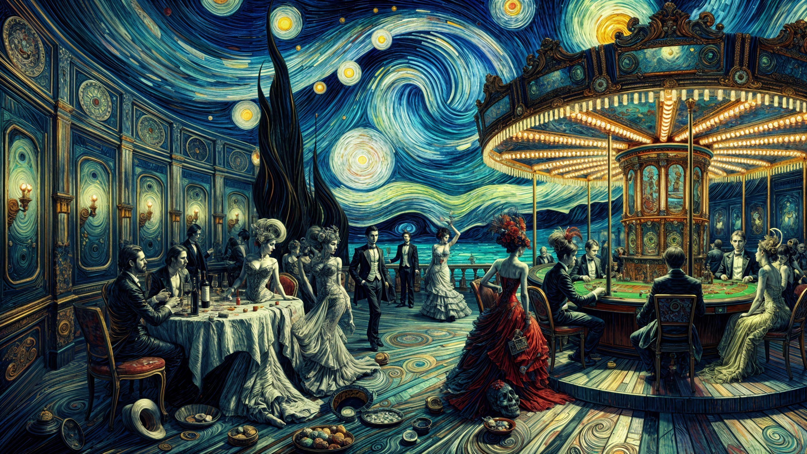 Vibrant Night Sky Over Elegant Casino Setting