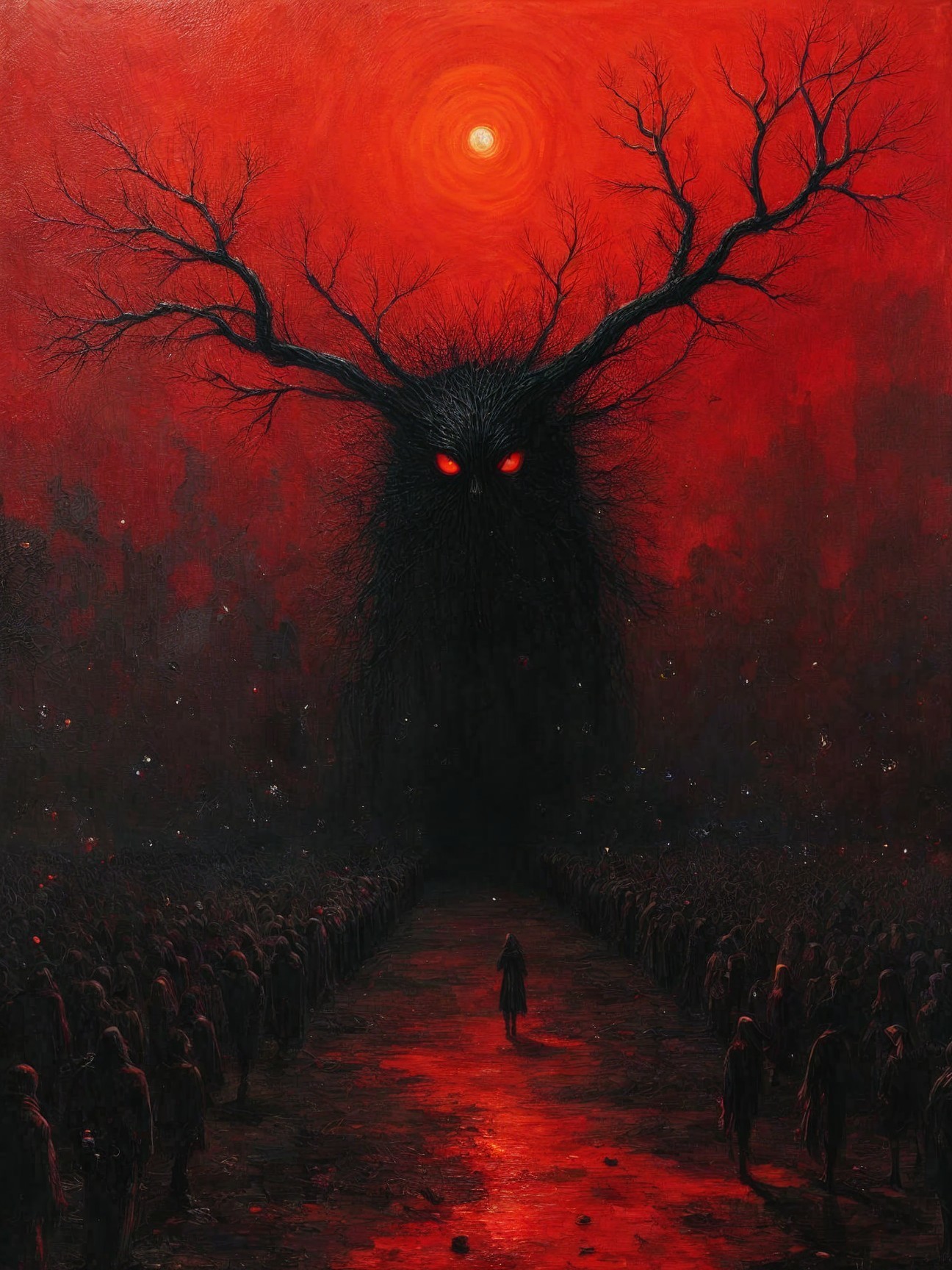 Surreal Landscape with Towering Antlered Figure