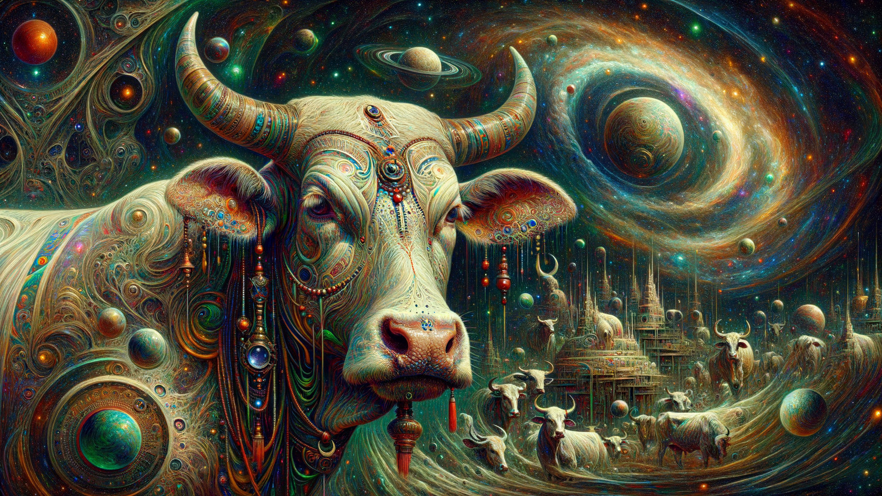 Cosmic Bull Surrounded by Nebulae and Galaxies