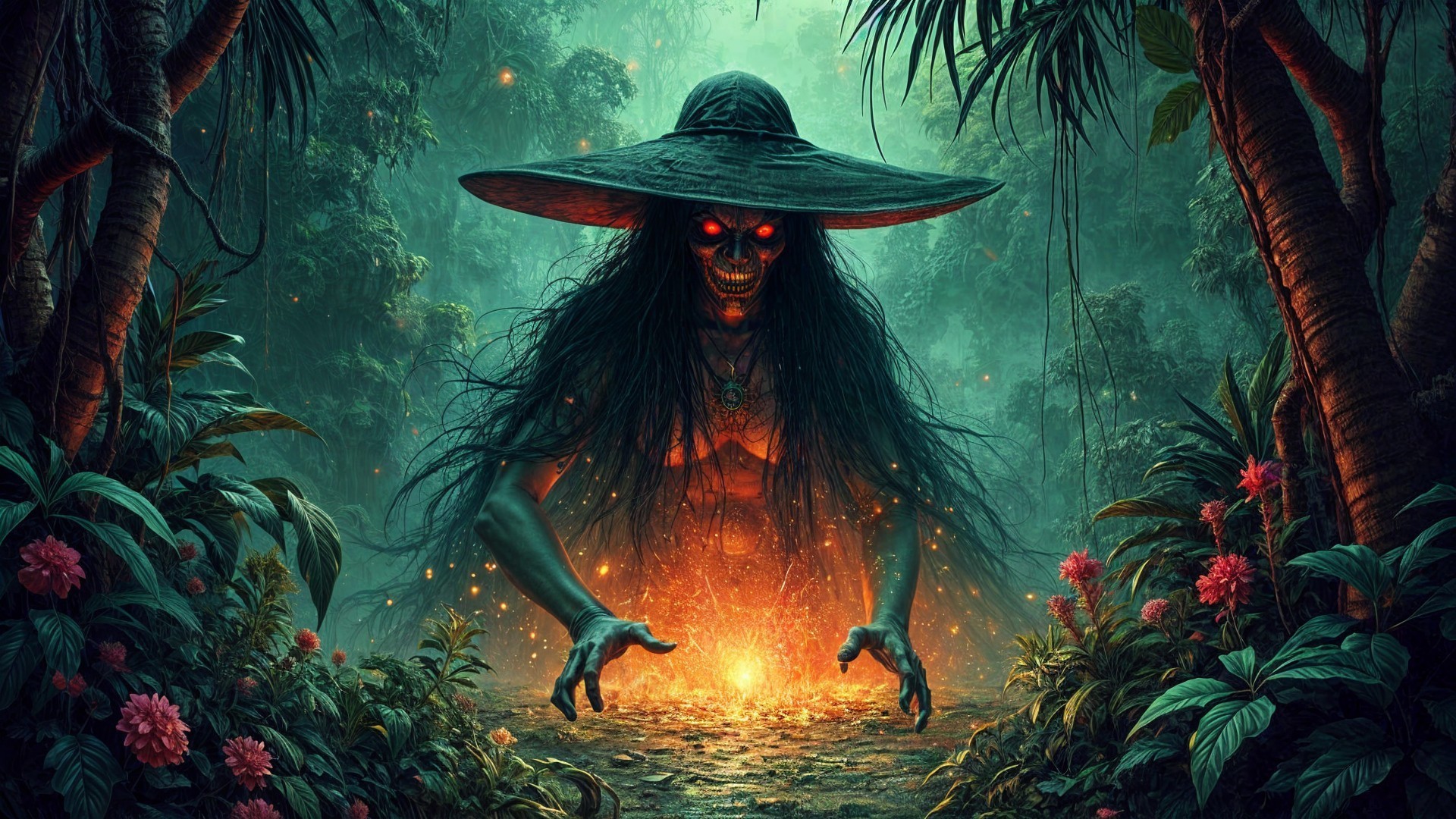 Menacing Figure in a Mystical Jungle Scene