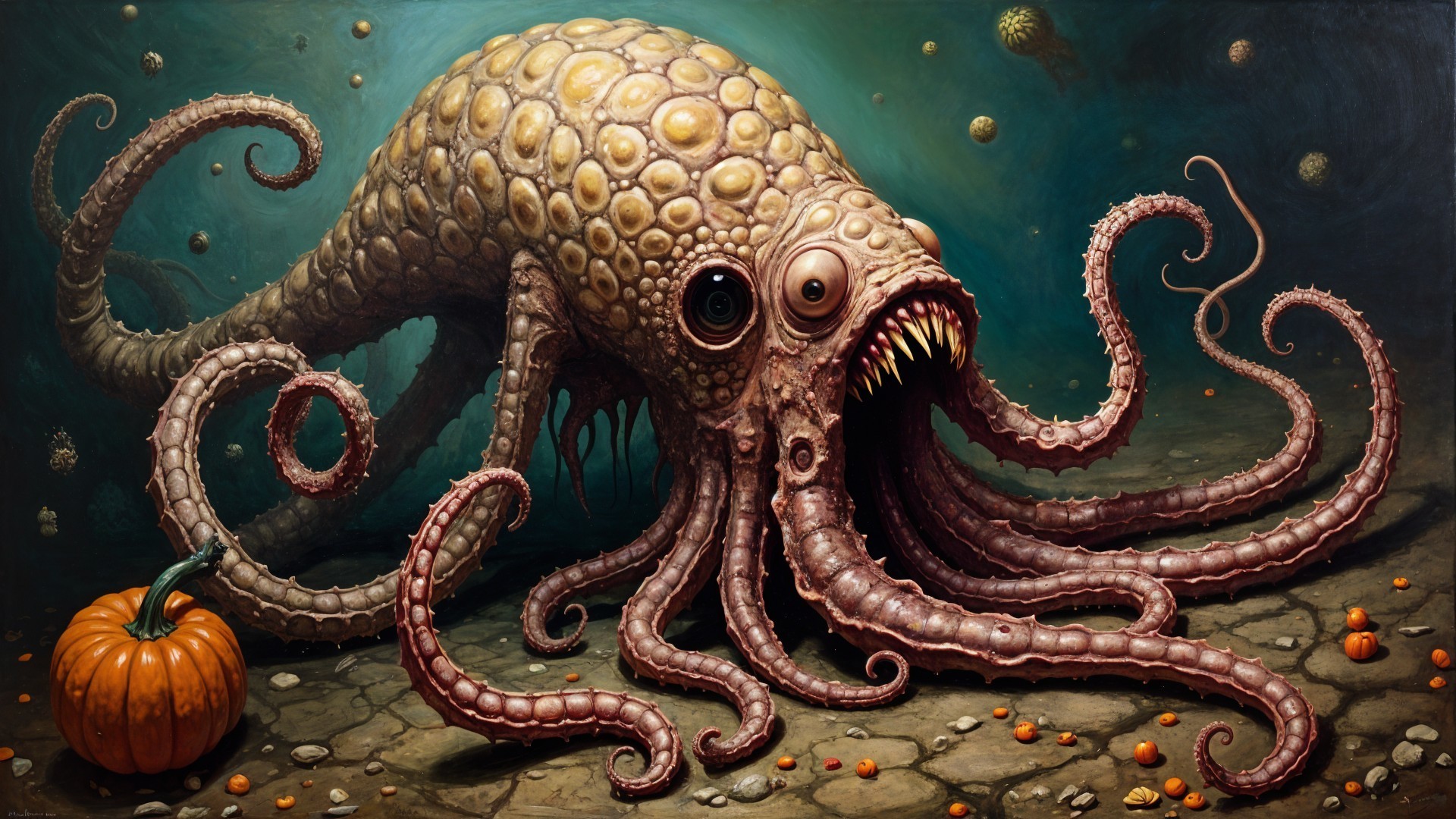 Fantastical Octopus-like Creature with Pumpkin Detail