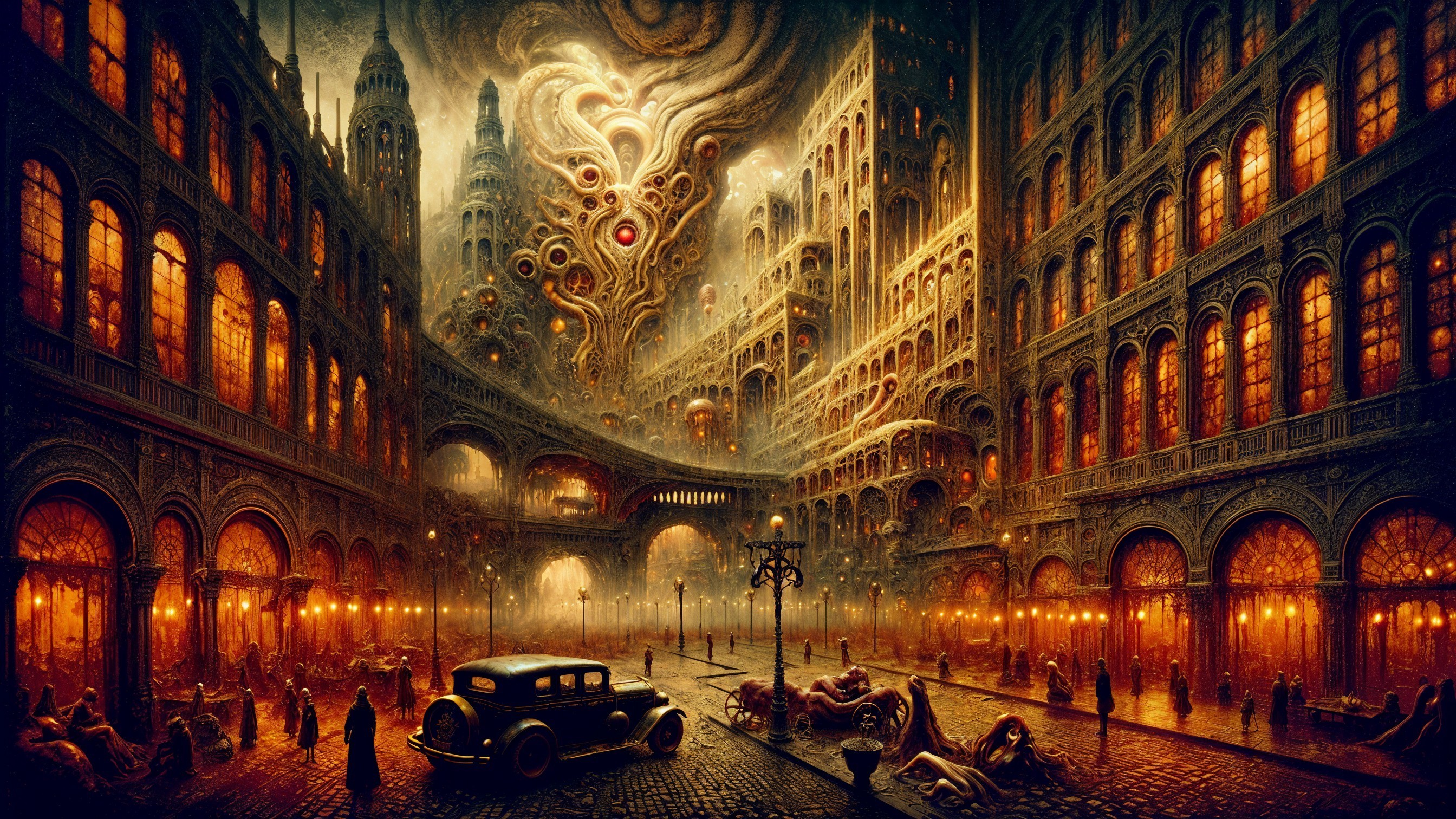 Surreal Dystopian Cityscape with Intricate Architecture