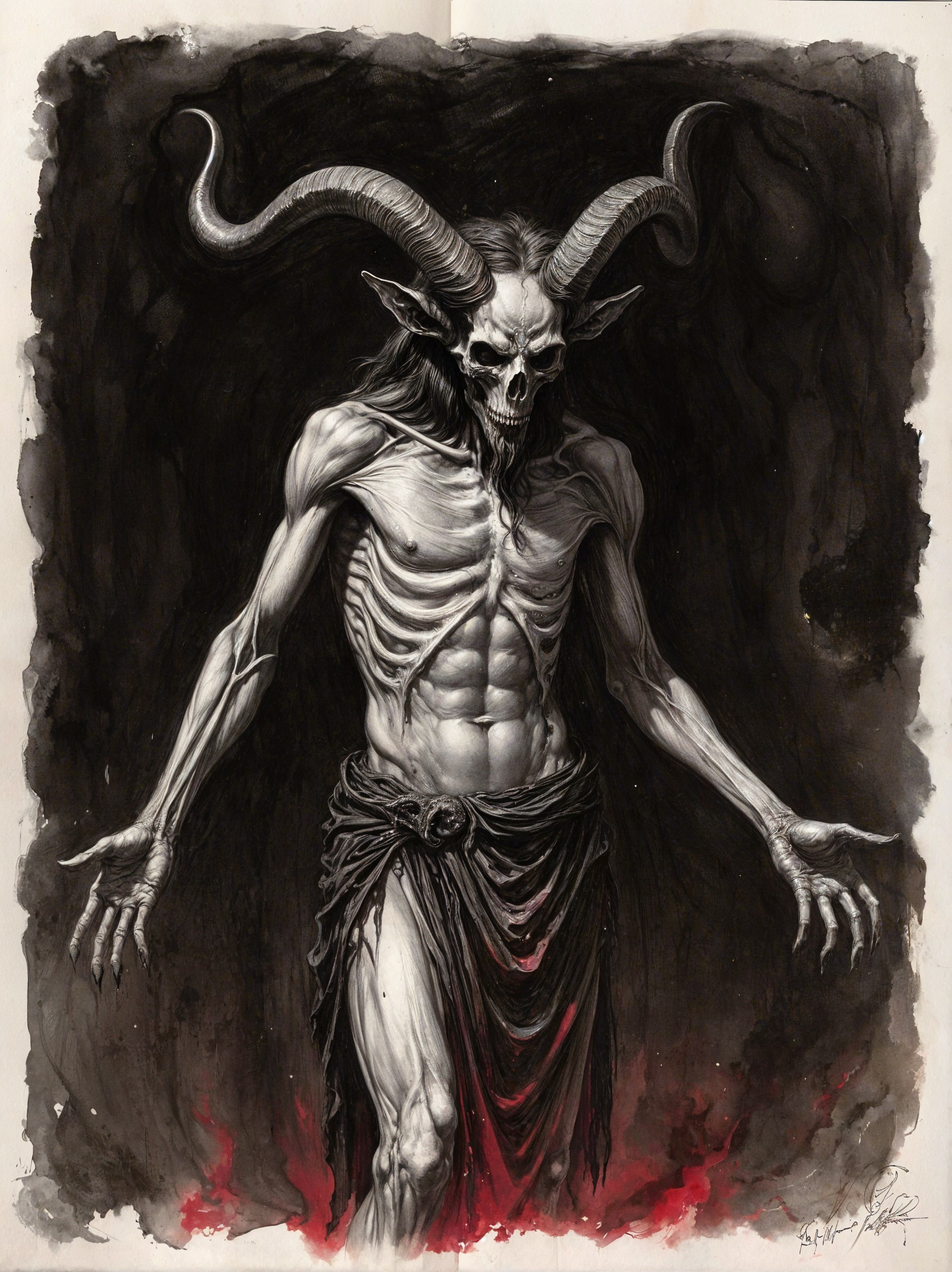 Skeletal Figure in Dark Robe with Twisted Horns