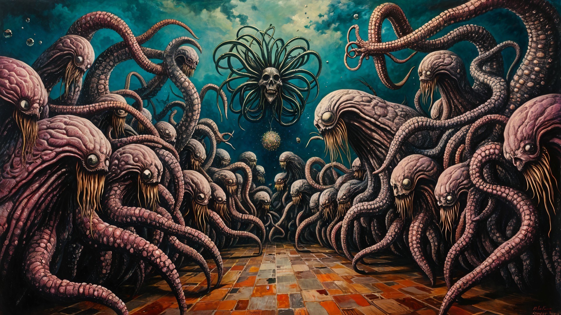 Surreal Scene with Grotesque Tentacled Creatures