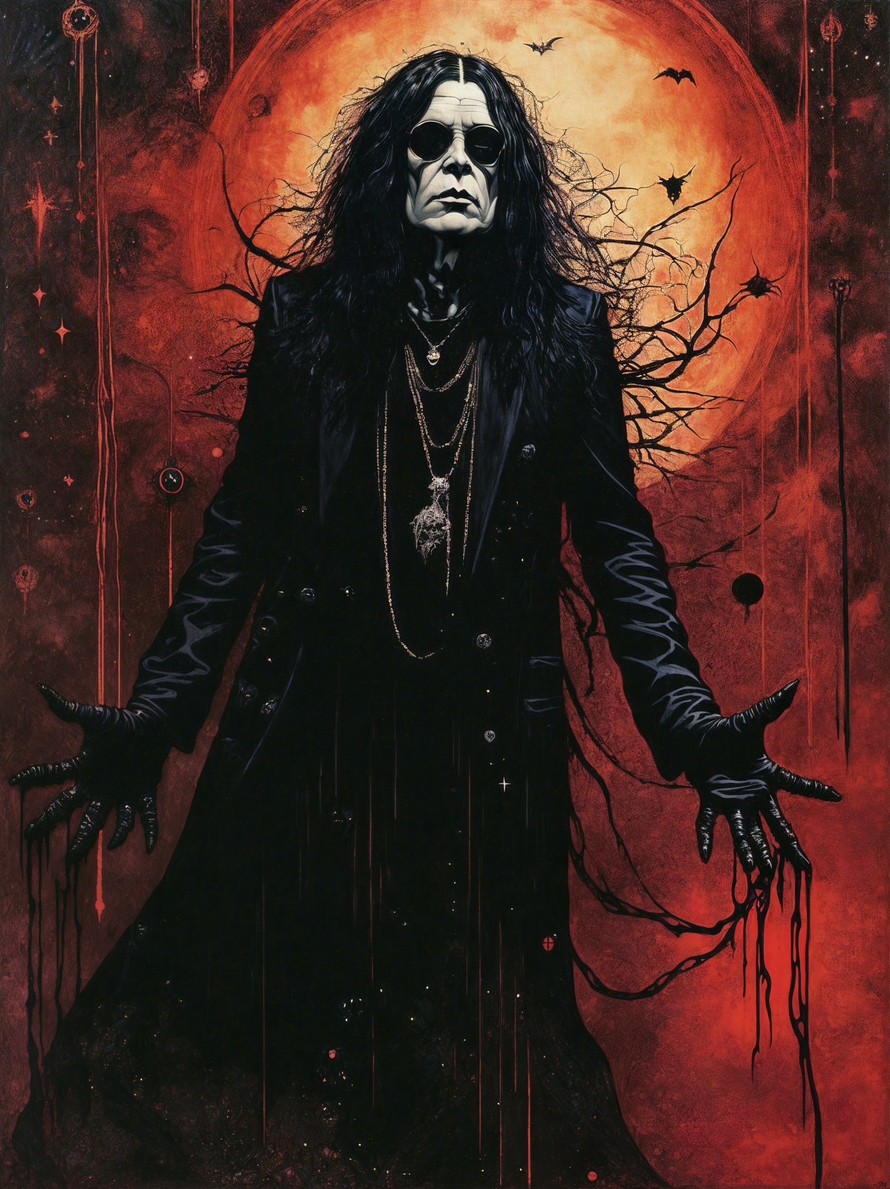 Mysterious figure against a blood-red moon backdrop