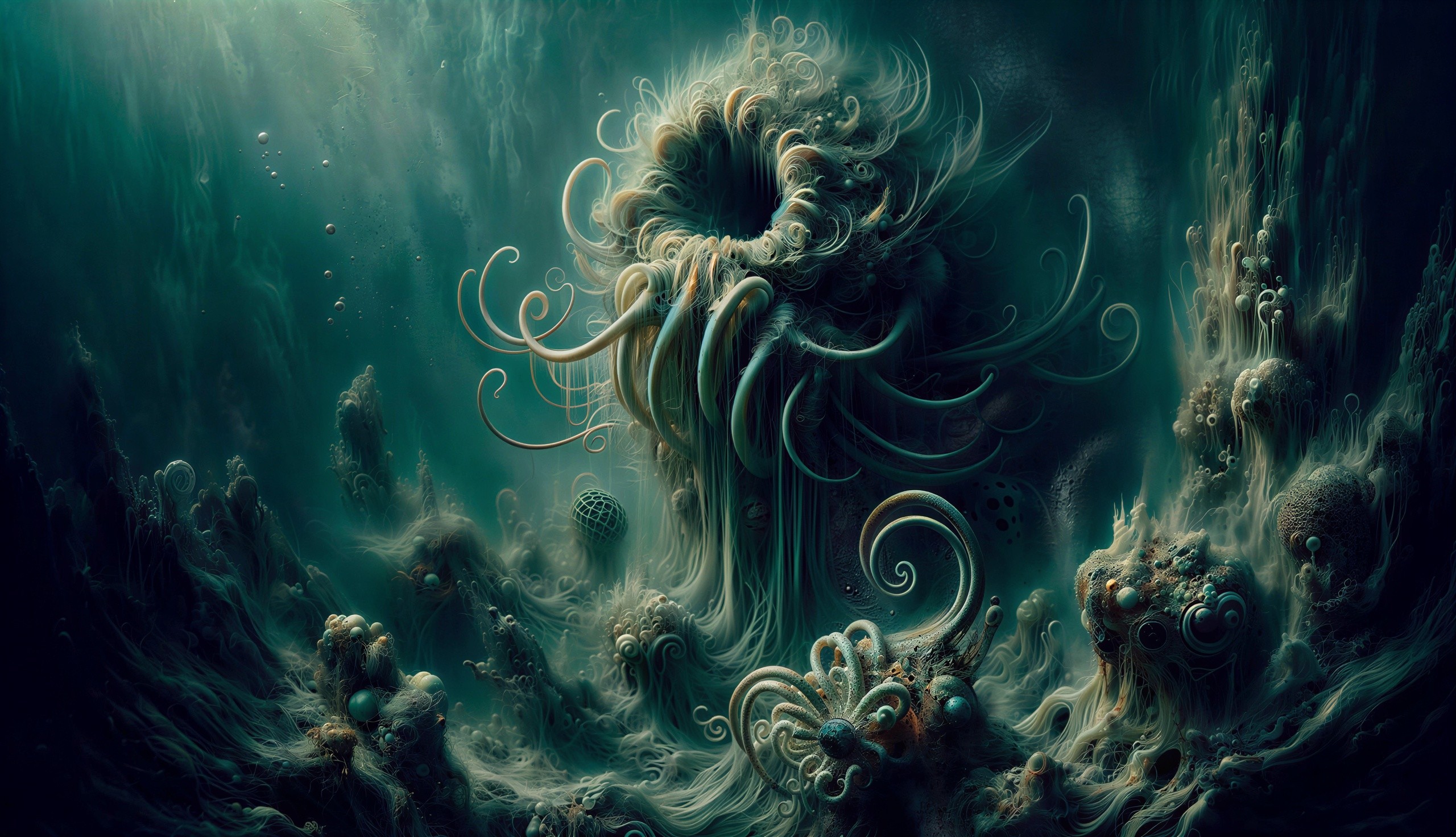 Ethereal Bioluminescent Aquatic Abyss Digital Art