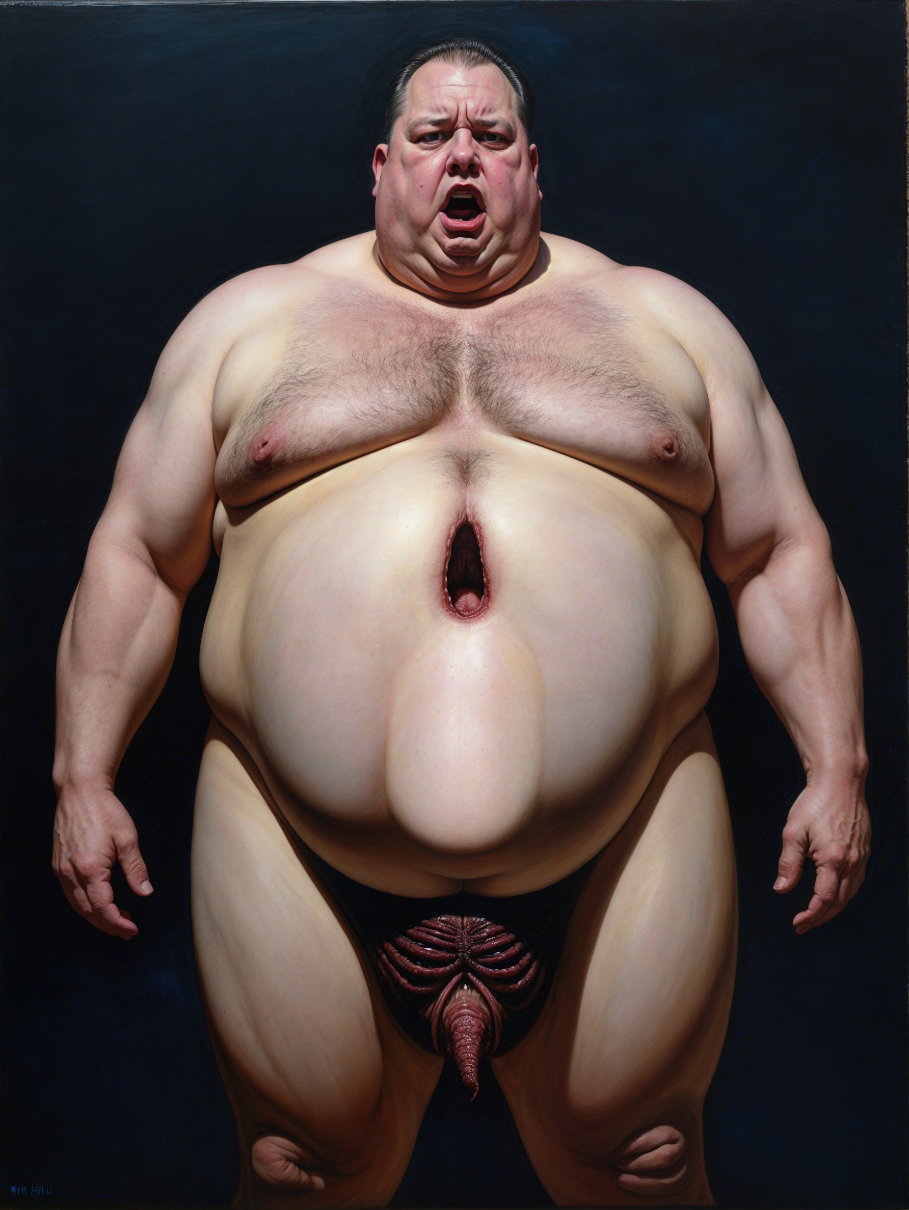 Nude Figure with Exaggerated Features and Expression