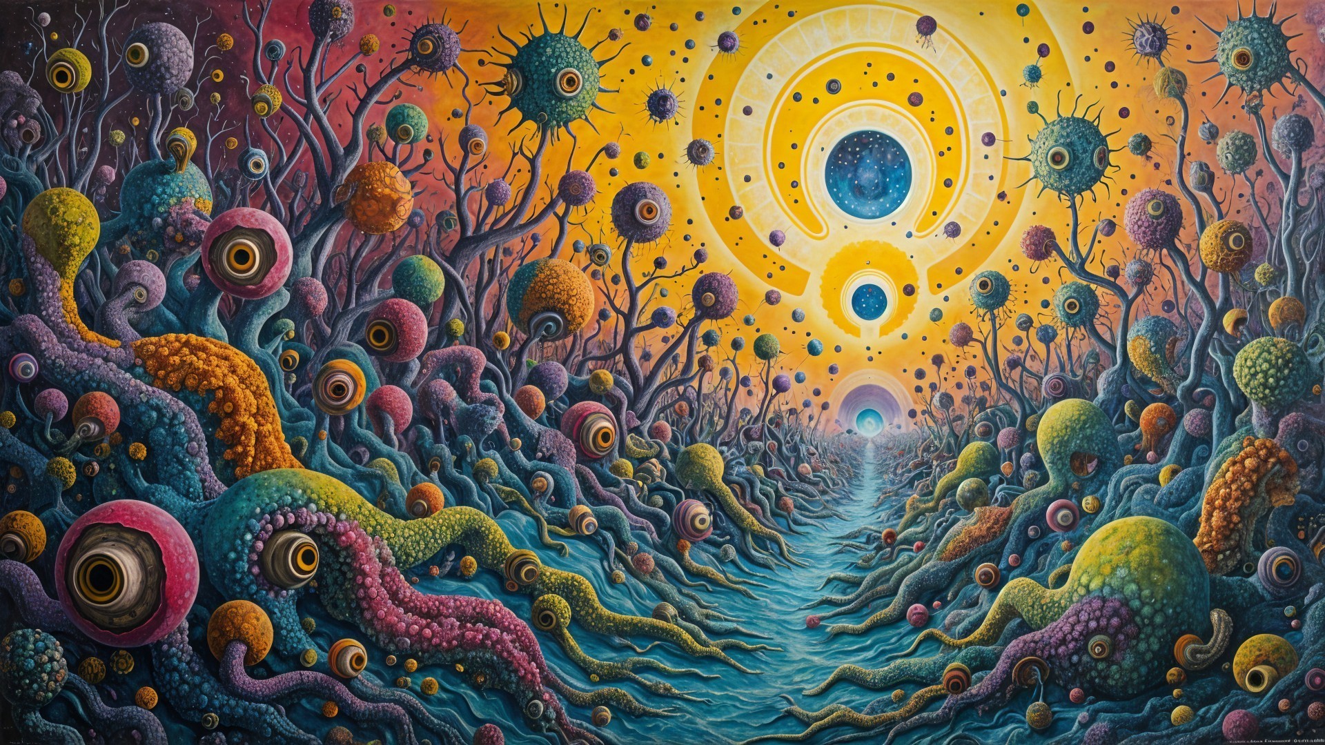 Surreal Landscape with Colorful Organic Forms