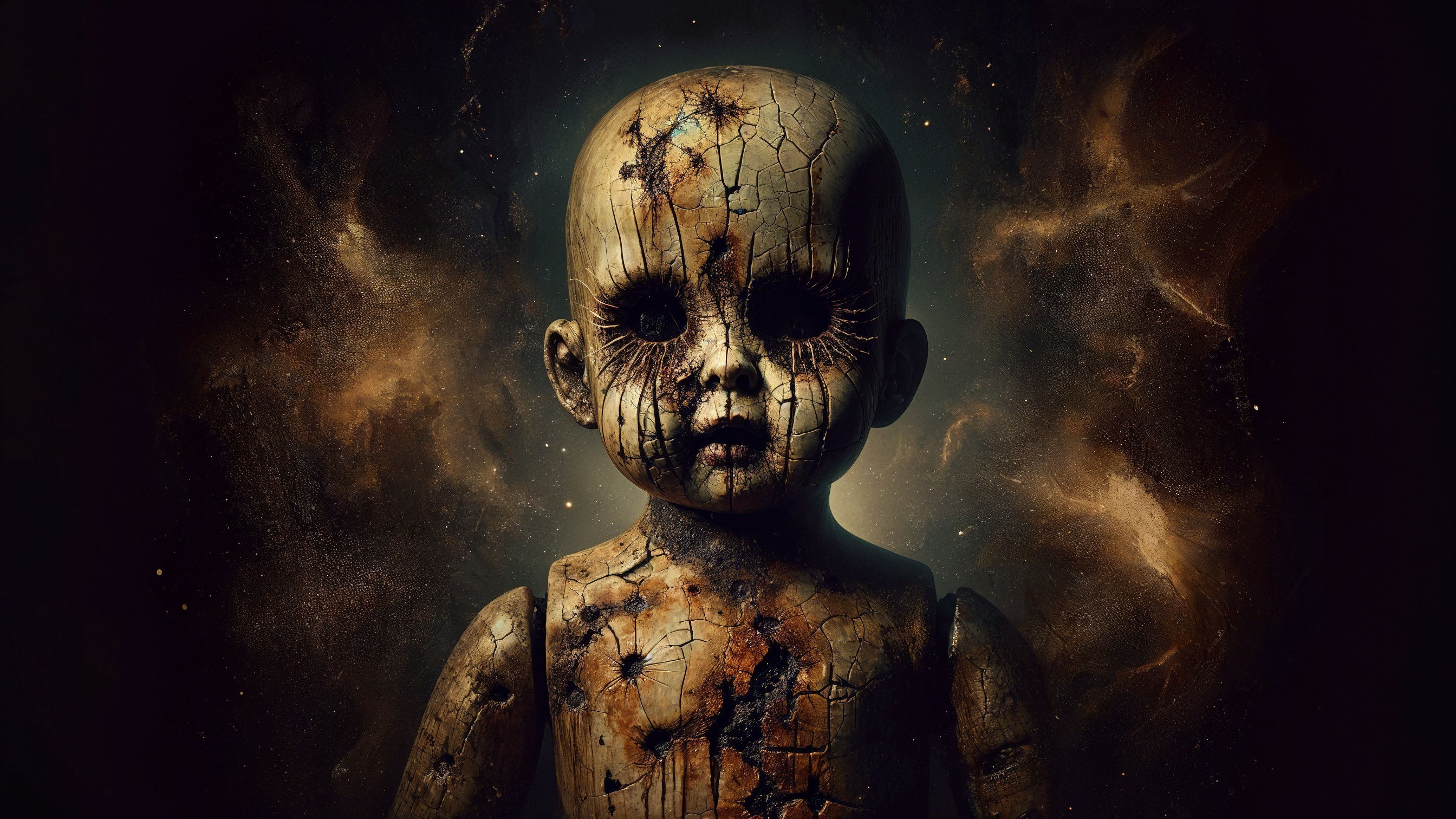 Weathered Doll with Cracked Porcelain Skin in Cosmos