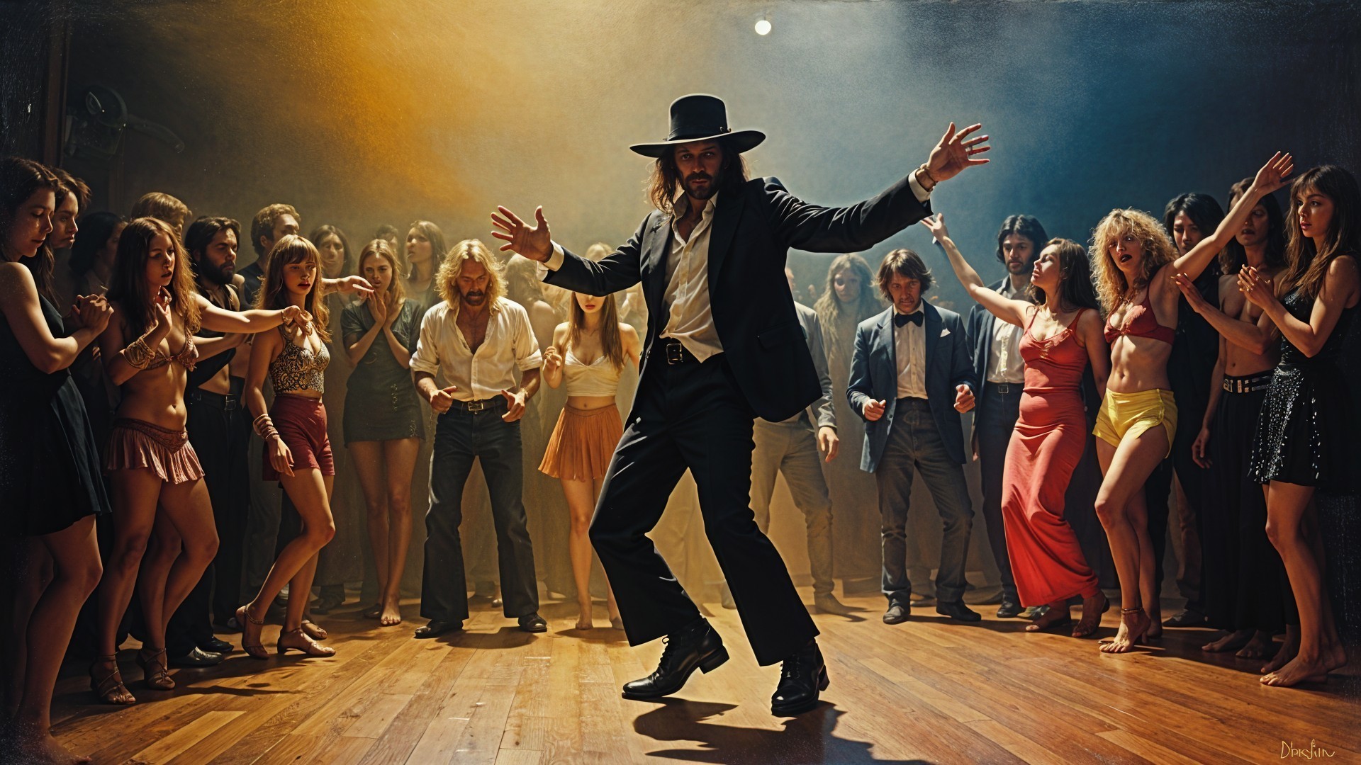 Vibrant Dance Hall Scene with Charismatic Performer