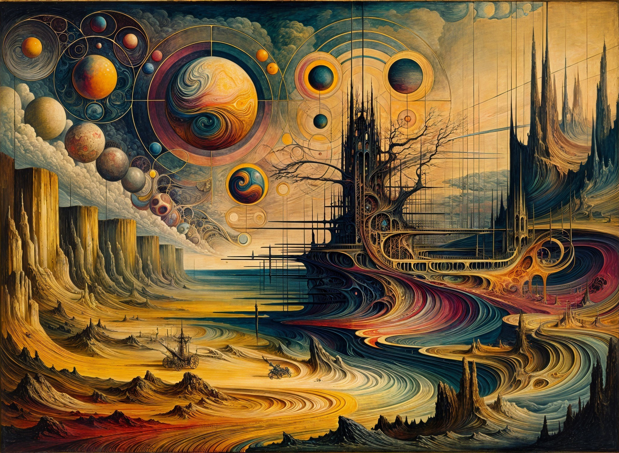 Surreal Landscape with Celestial Bodies and Colors