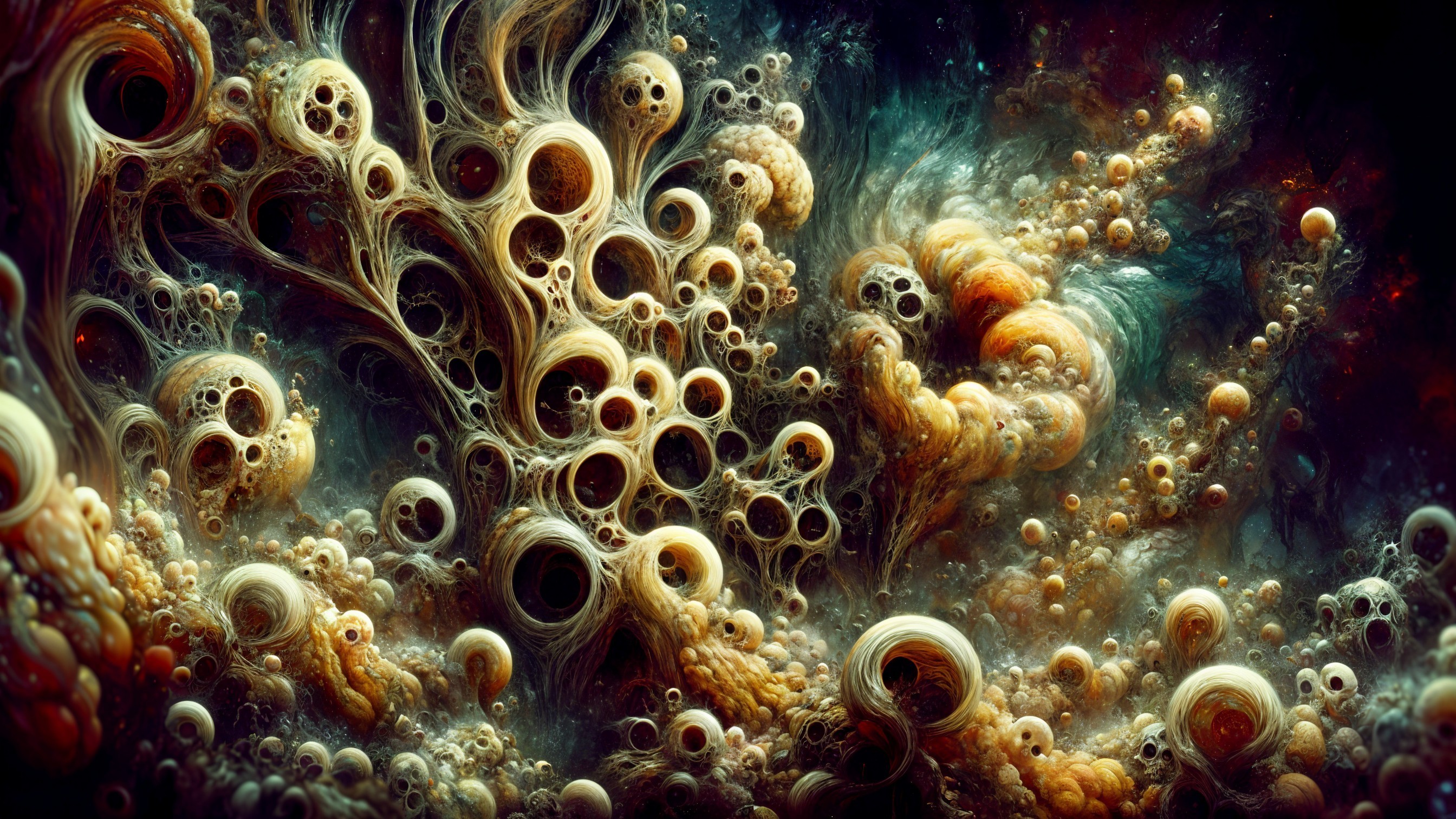 Abstract composition with swirls and spherical forms