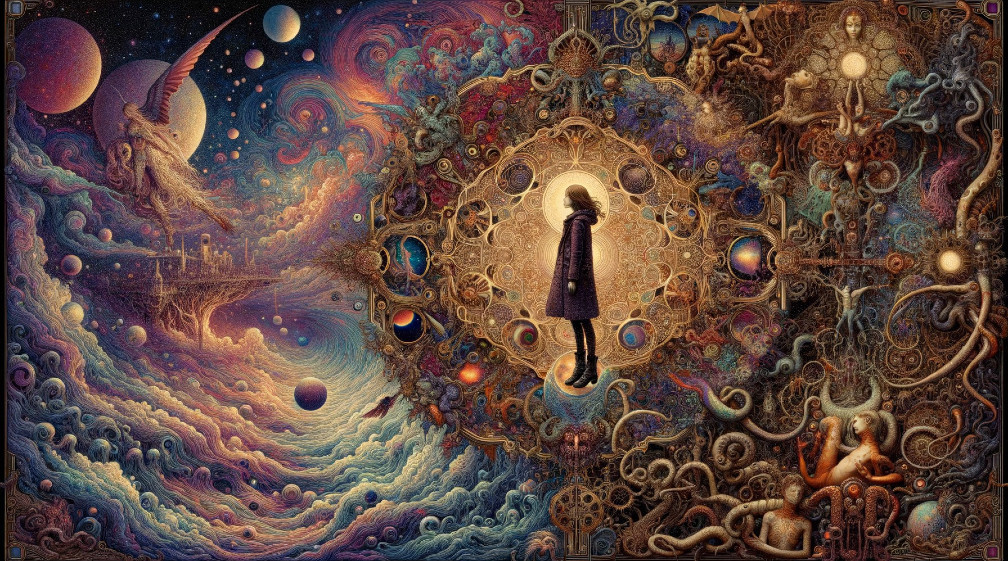 Surreal Cosmic Landscape with Luminous Portal and Patterns