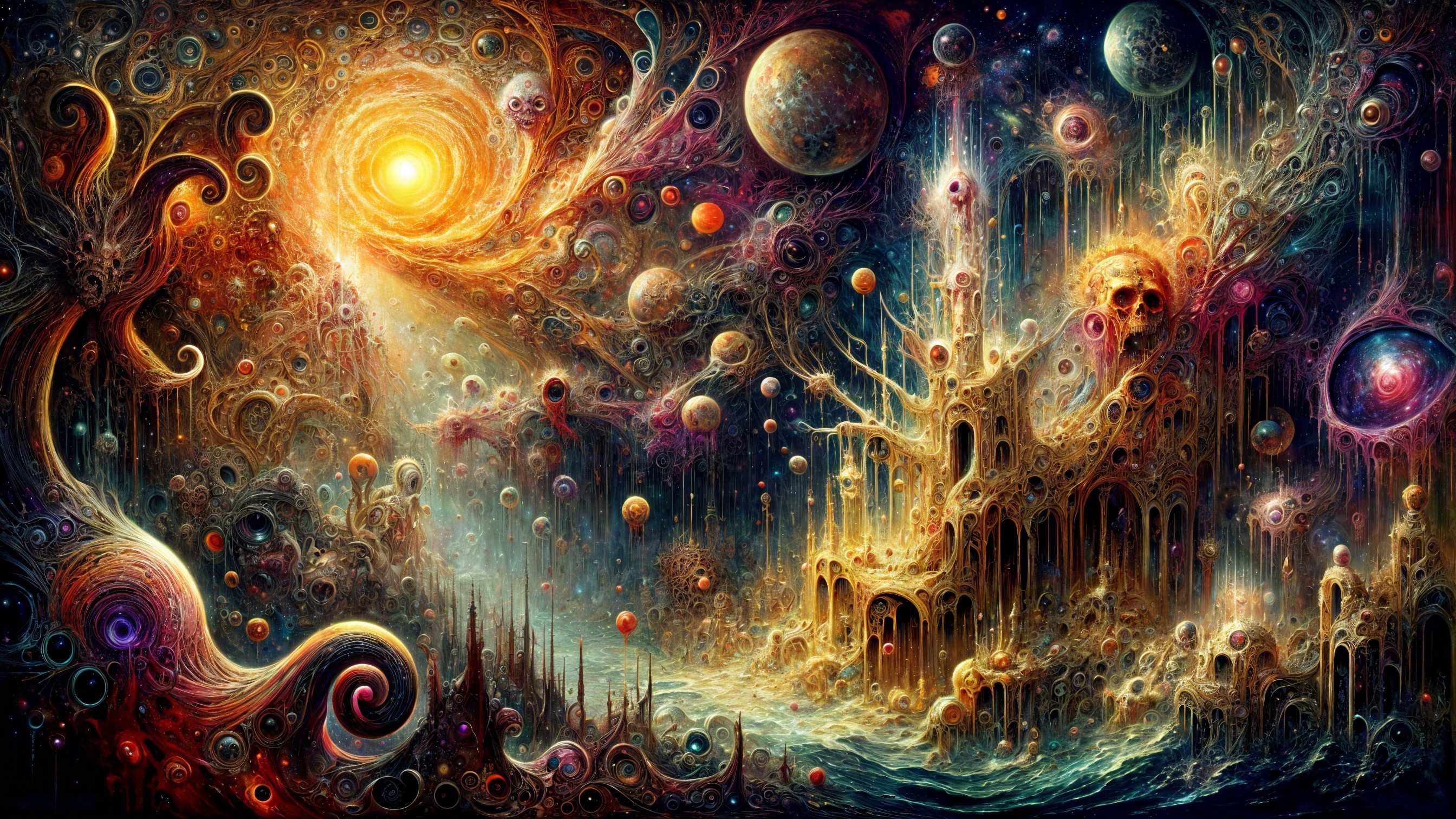 Vibrant Cosmic Landscape with Planets and Castle