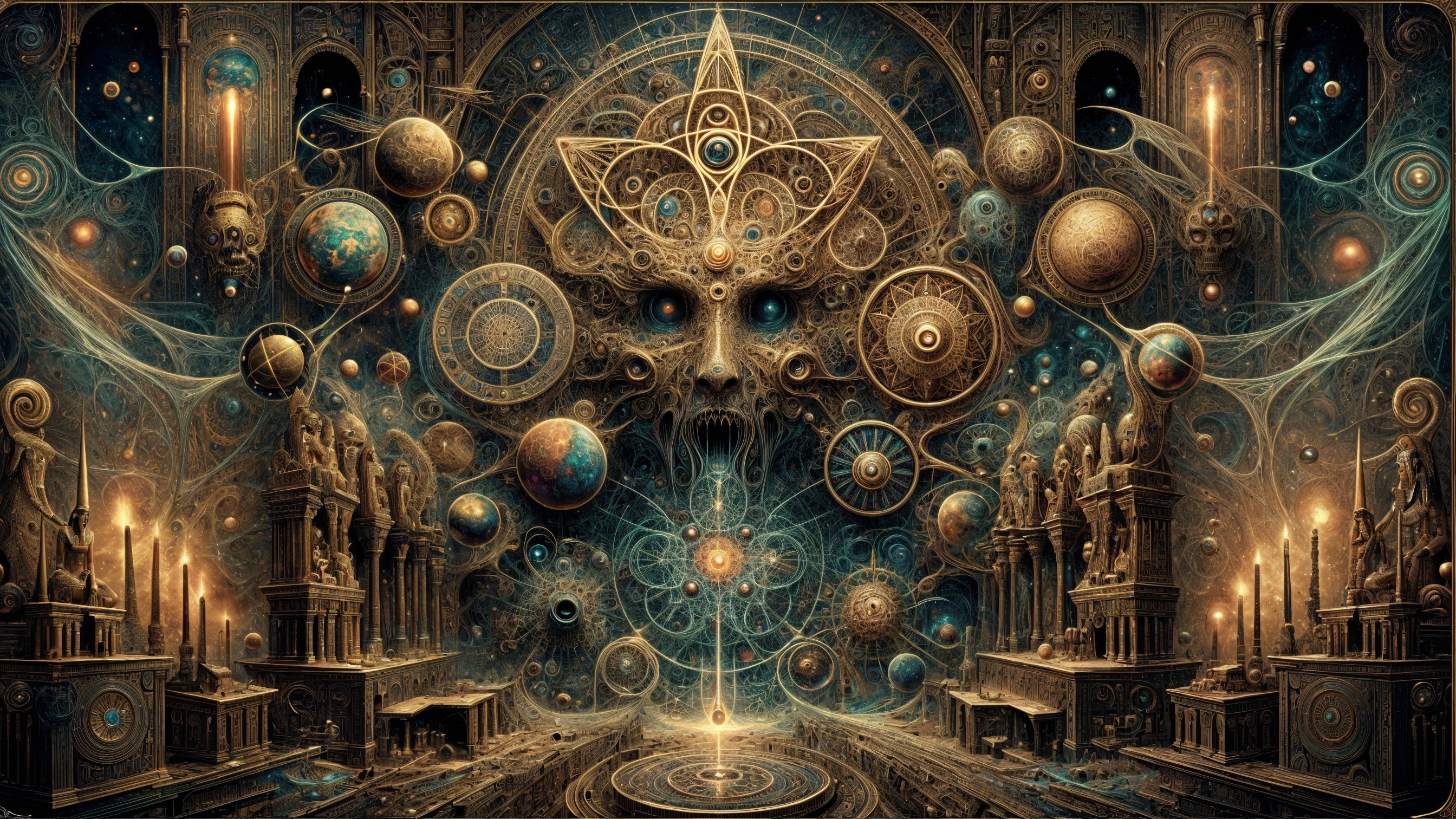 Mystical Celestial Scene with Geometric Patterns