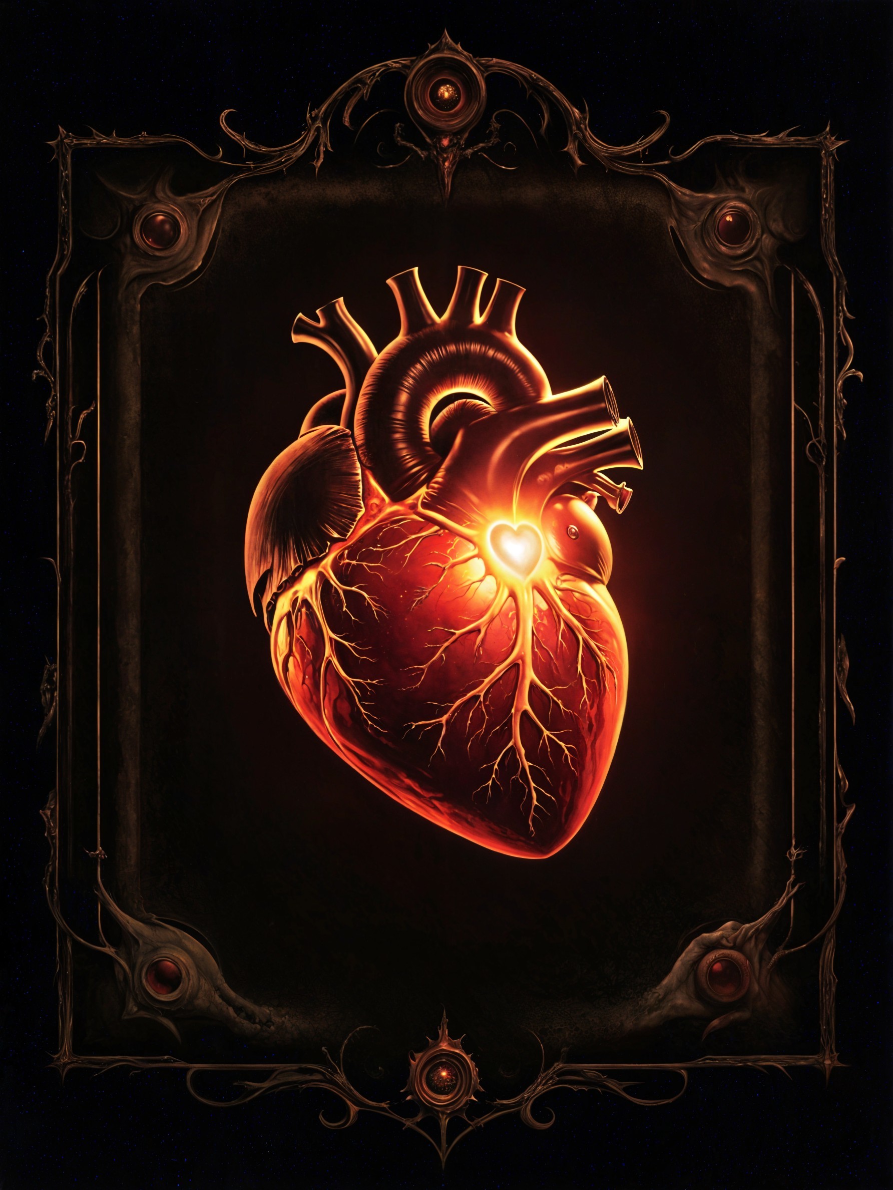 Detailed Glowing Anatomical Heart with Dark Framing