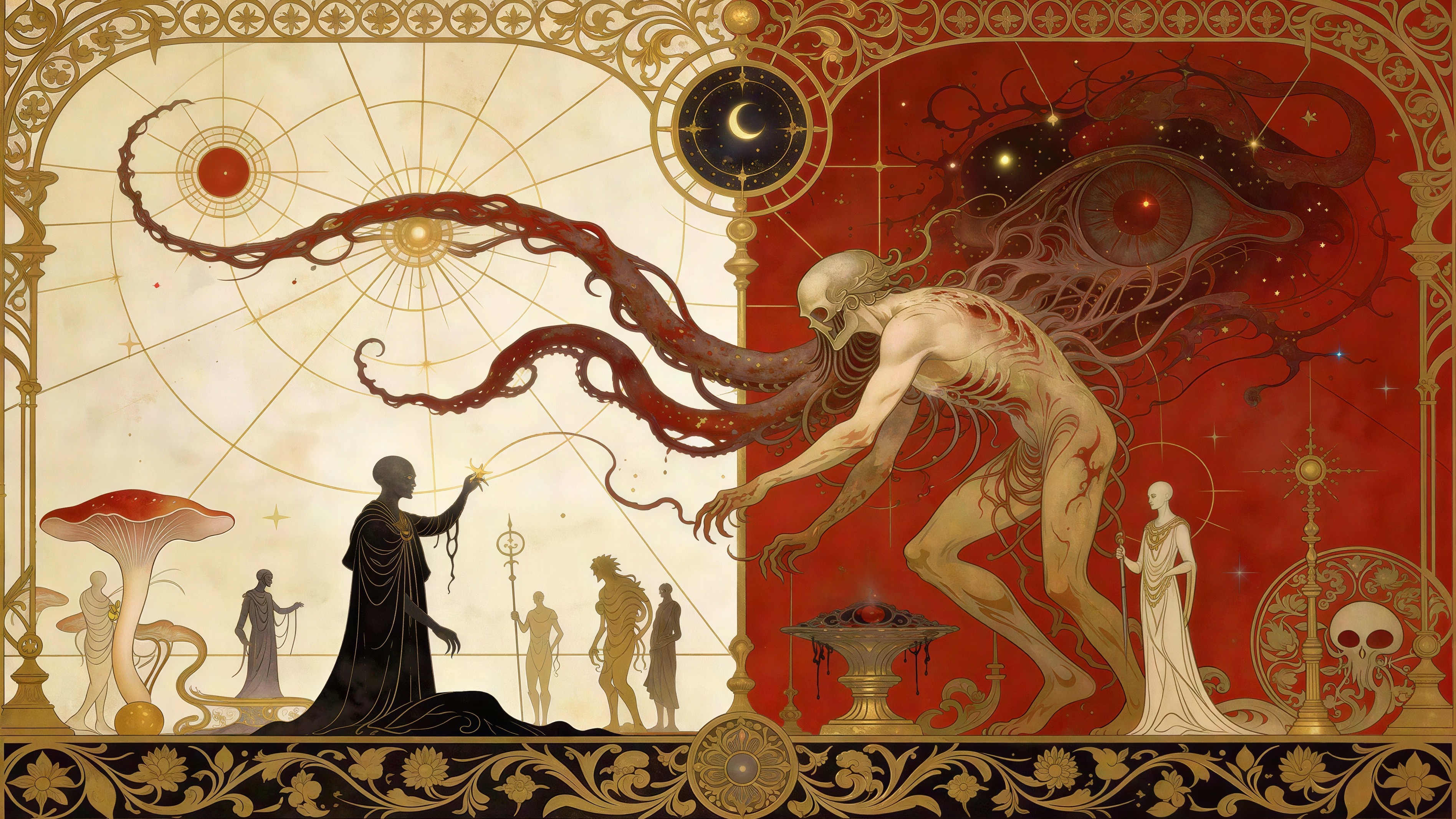 Psychedelic Fantasy Illustration of Life and Death Duality